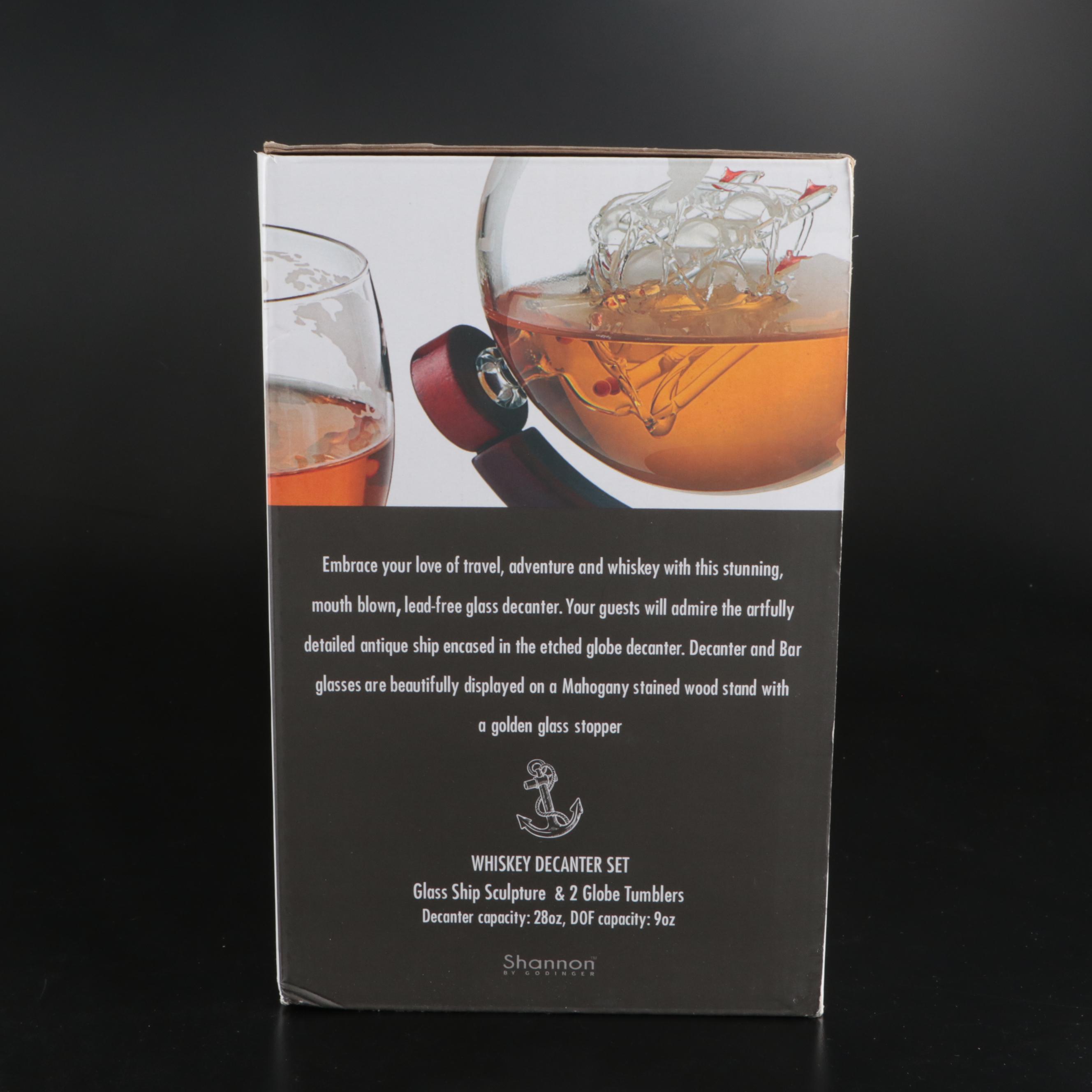 Shannon by Godinger "Galleon" Wood and Glass Whiskey Decanter and Glass