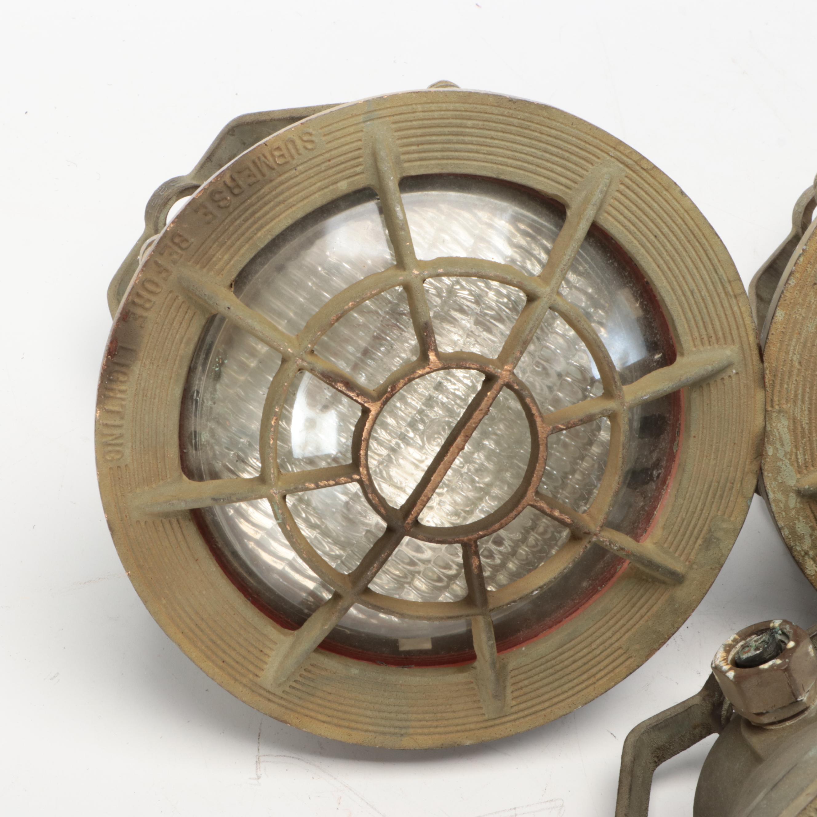 Brass Nautical Submersible Fresh Water Vessel Spot Lights, Vintage