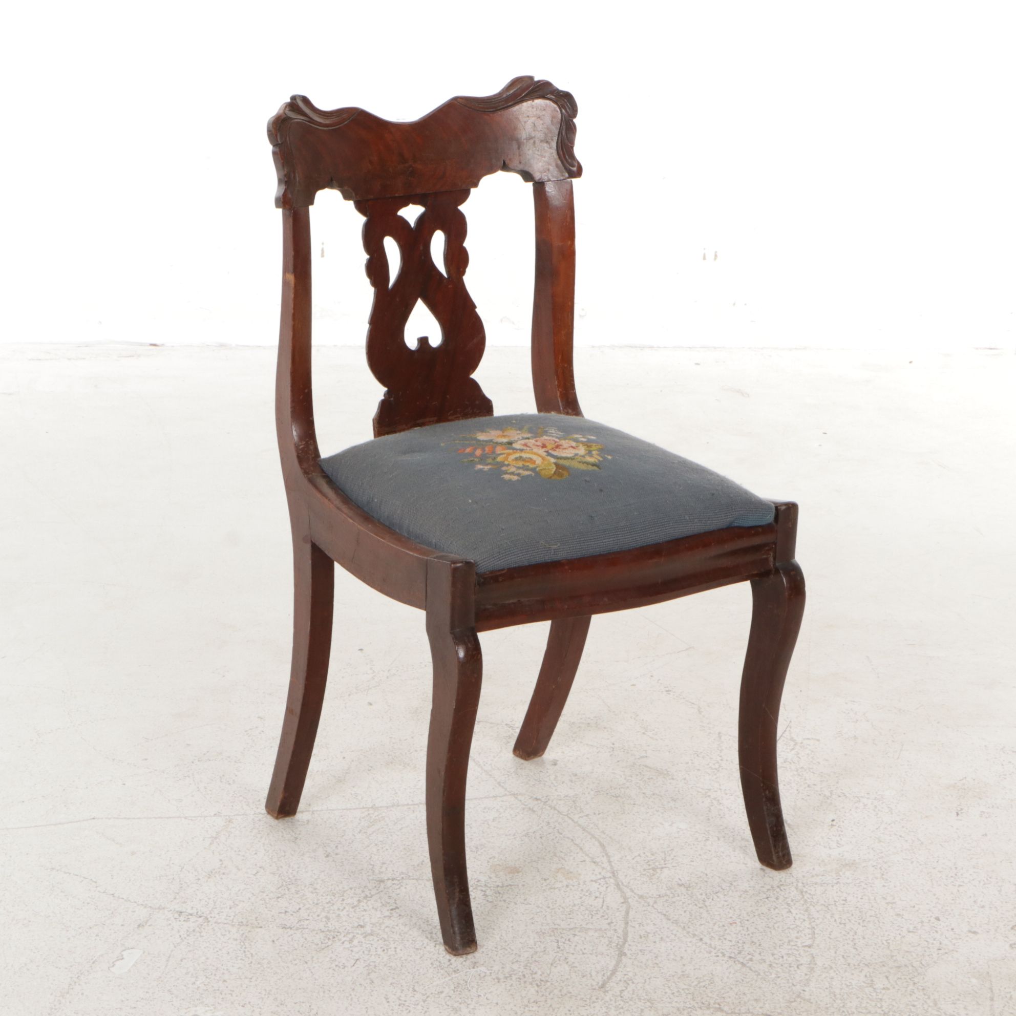 Walnut and Needlepoint-Upholstered Side Chair, Late 19th Century