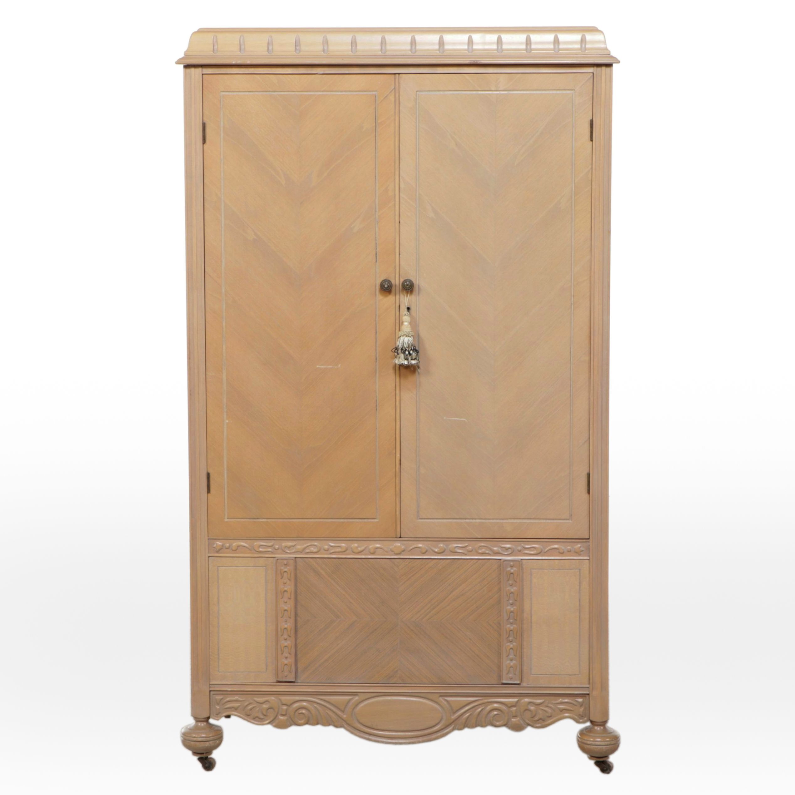 Jacobean Style Cerused Wood Armoire, Early 20th Century