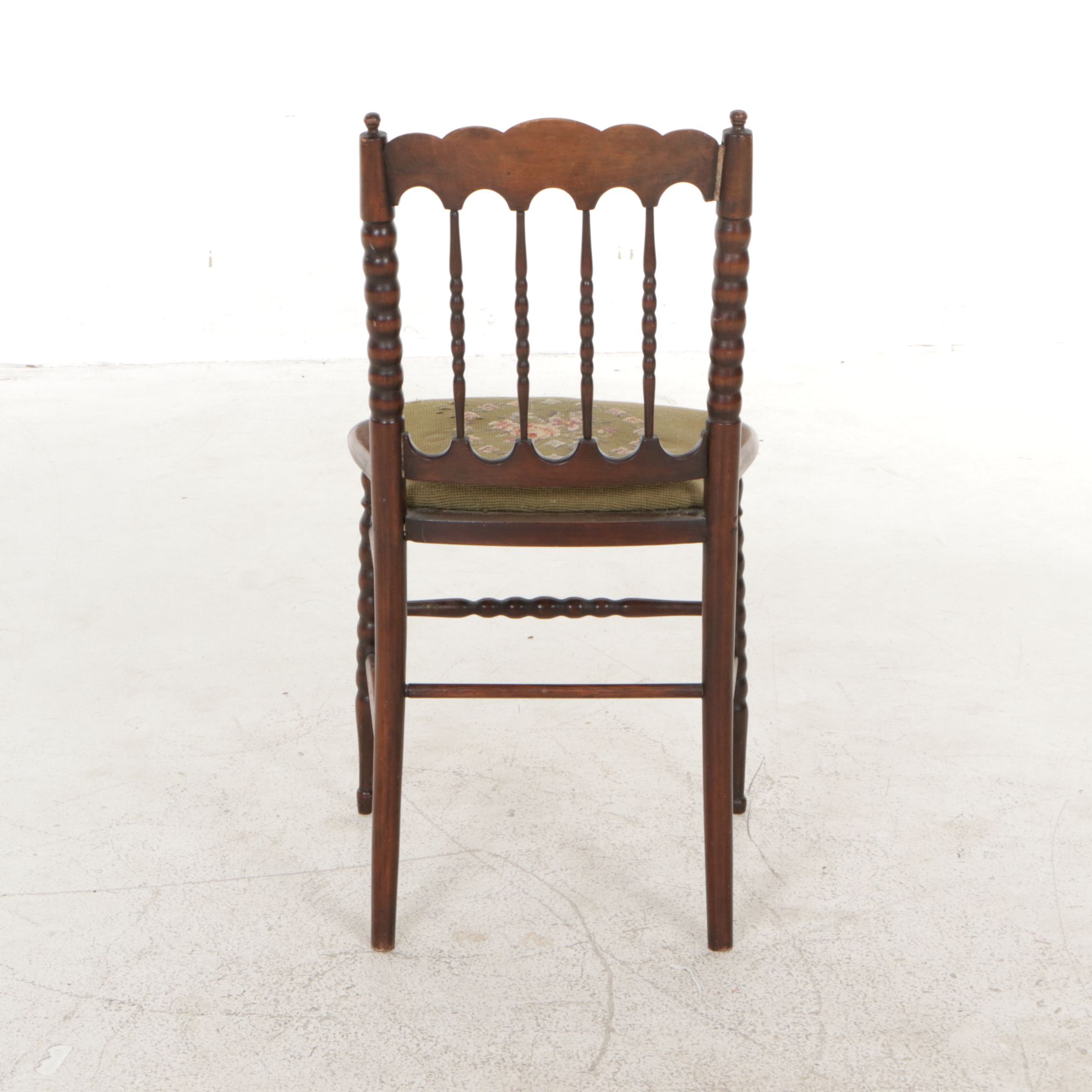Spindle Back Wooden Side Chair with Needlepoint Seat