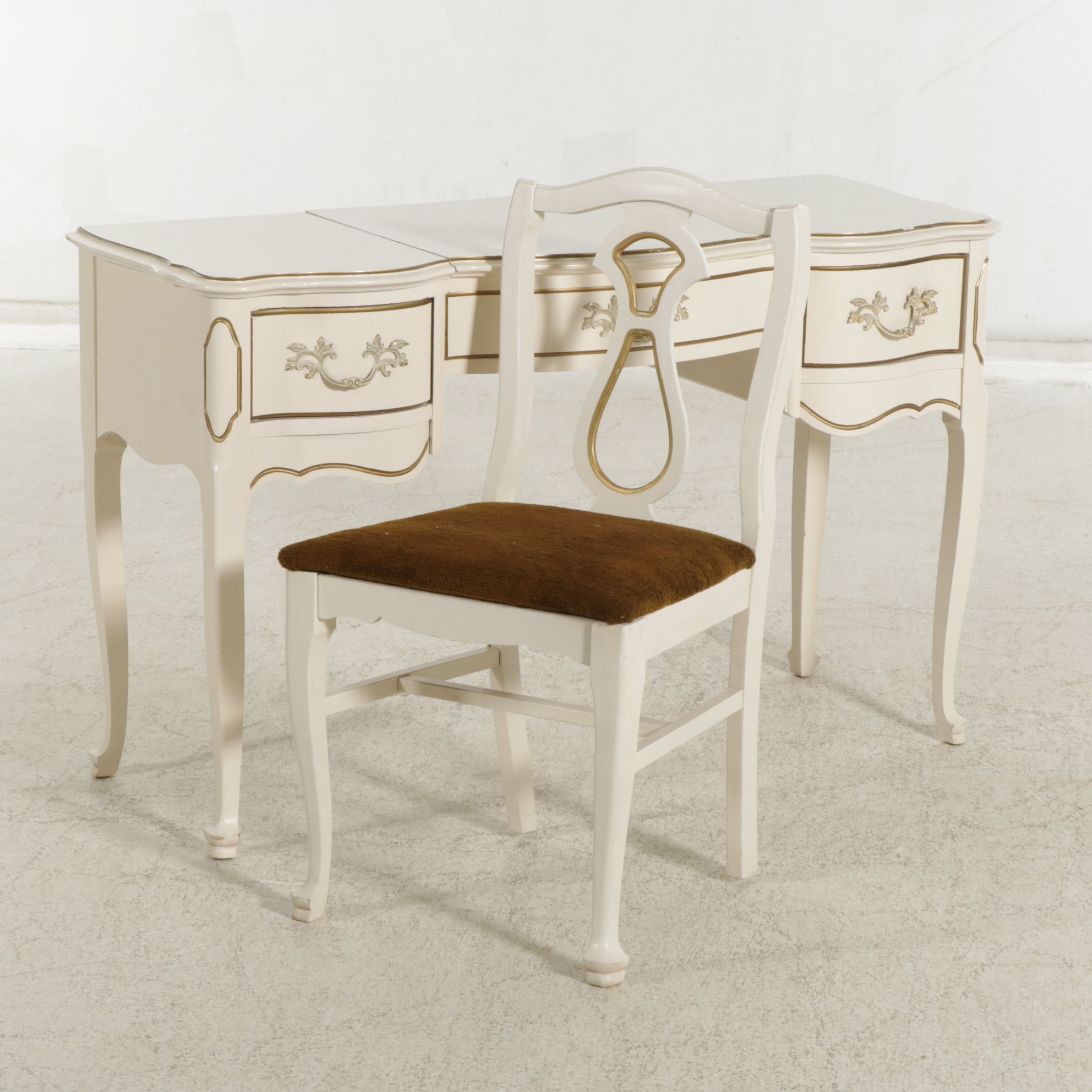 Johnson Carper French Provincial Painted Vanity Table and Chair, Mid-20th C