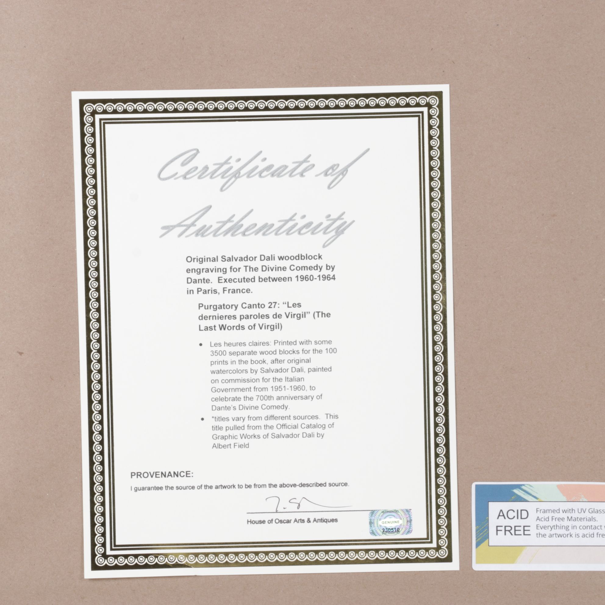 Salvador Dalí Wood Engraving "Les Dernières Paroles de Virgil," 1960 - 1964