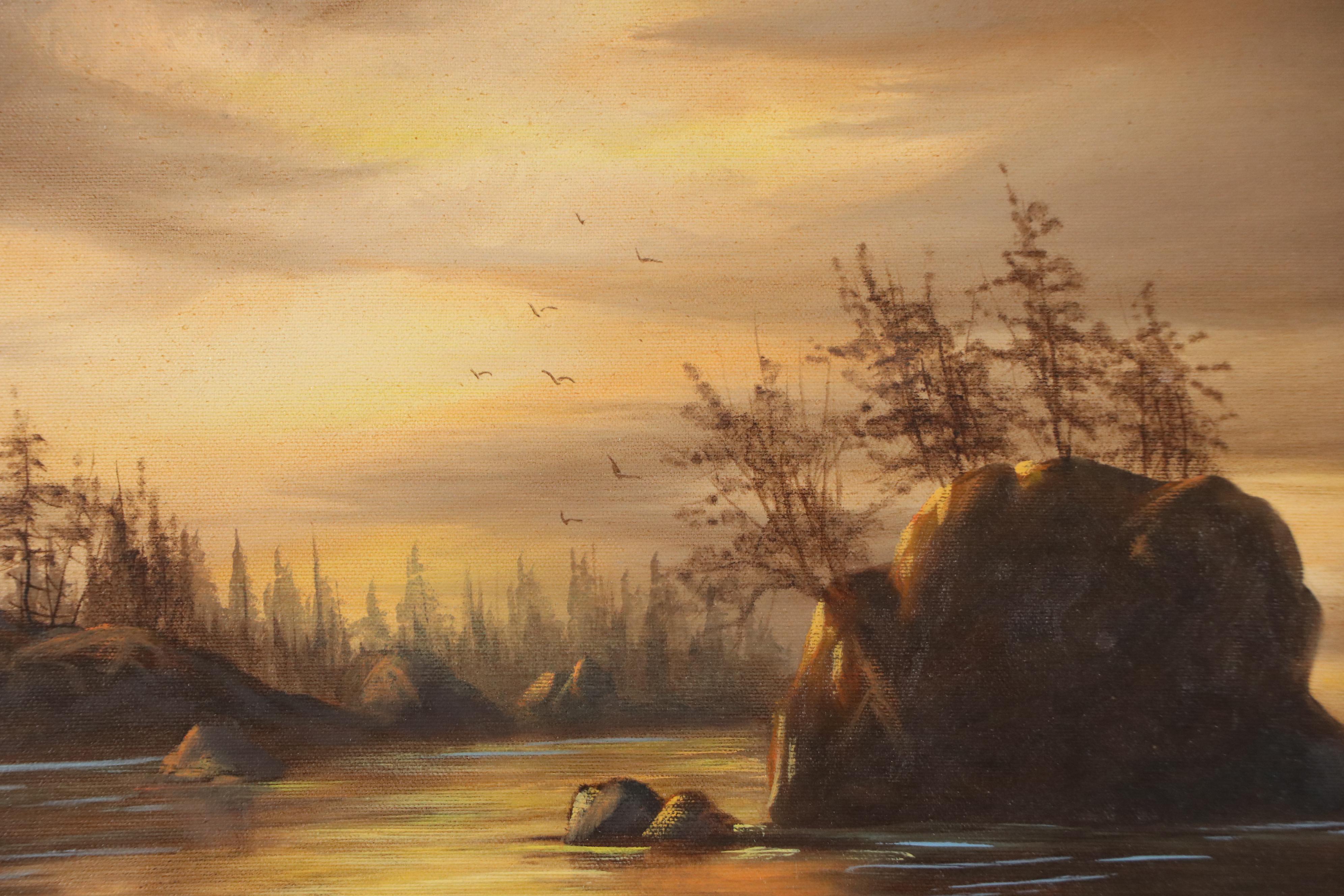 C. Zeller Wooded Coastal Landscape Oil Painting