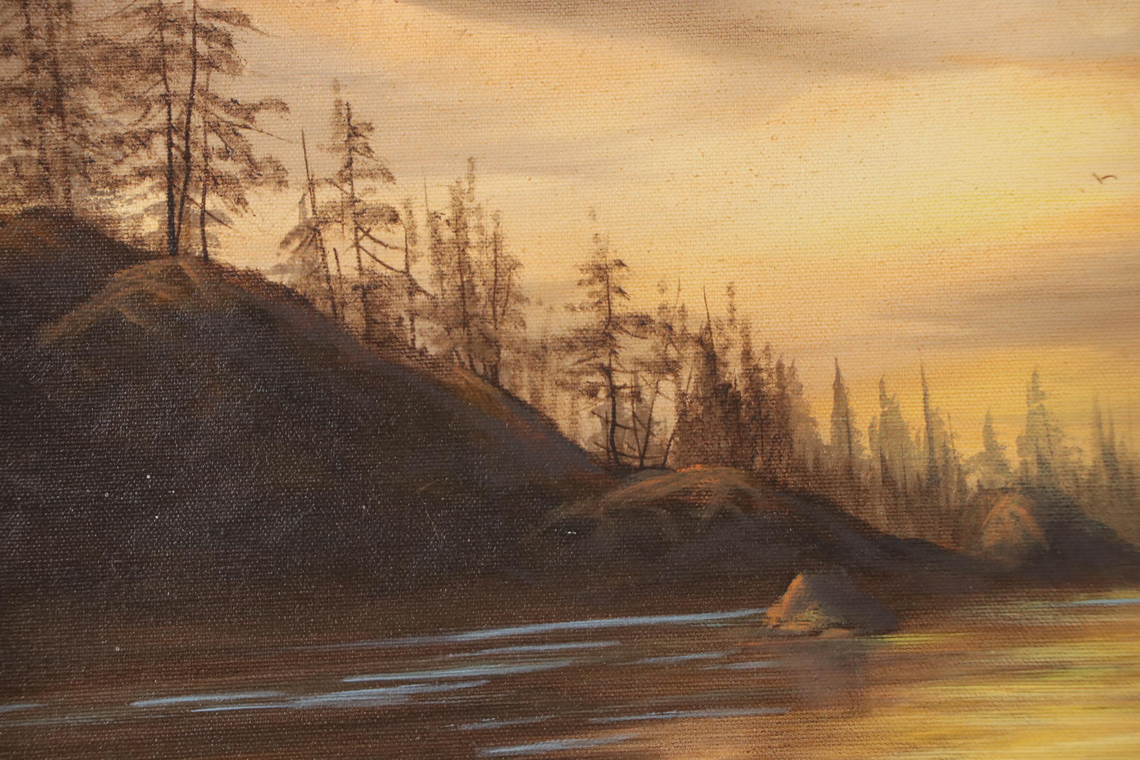 C. Zeller Wooded Coastal Landscape Oil Painting