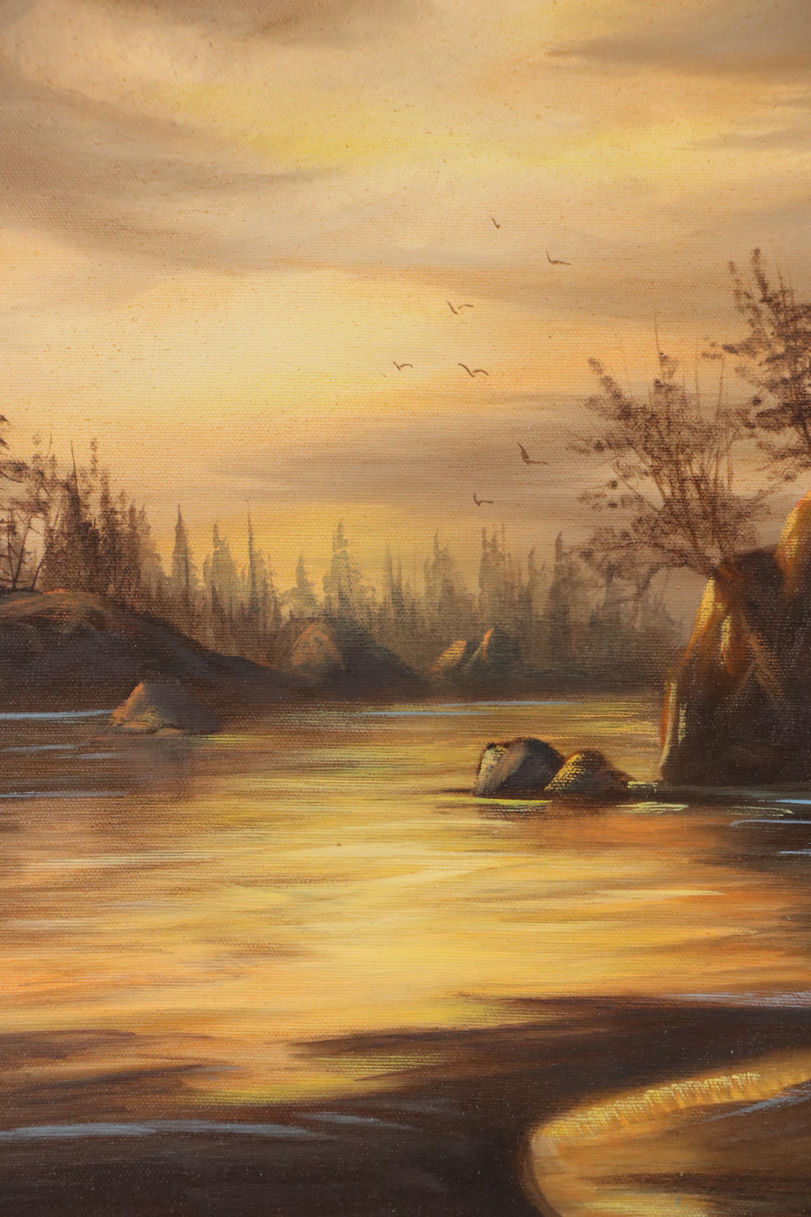 C. Zeller Wooded Coastal Landscape Oil Painting