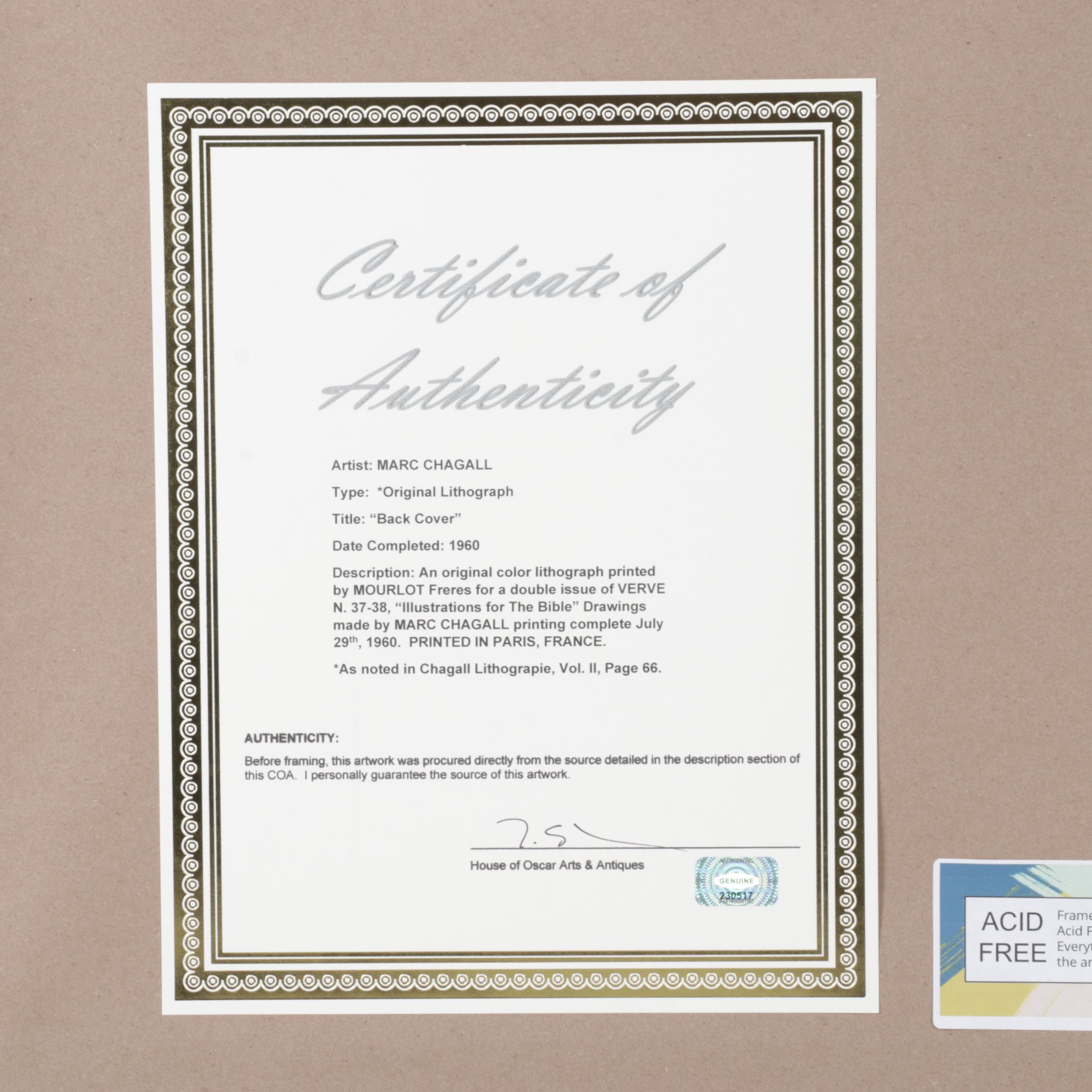 Marc Chagall Color Lithograph From "Drawings for the Bible" for "Verve," 1960