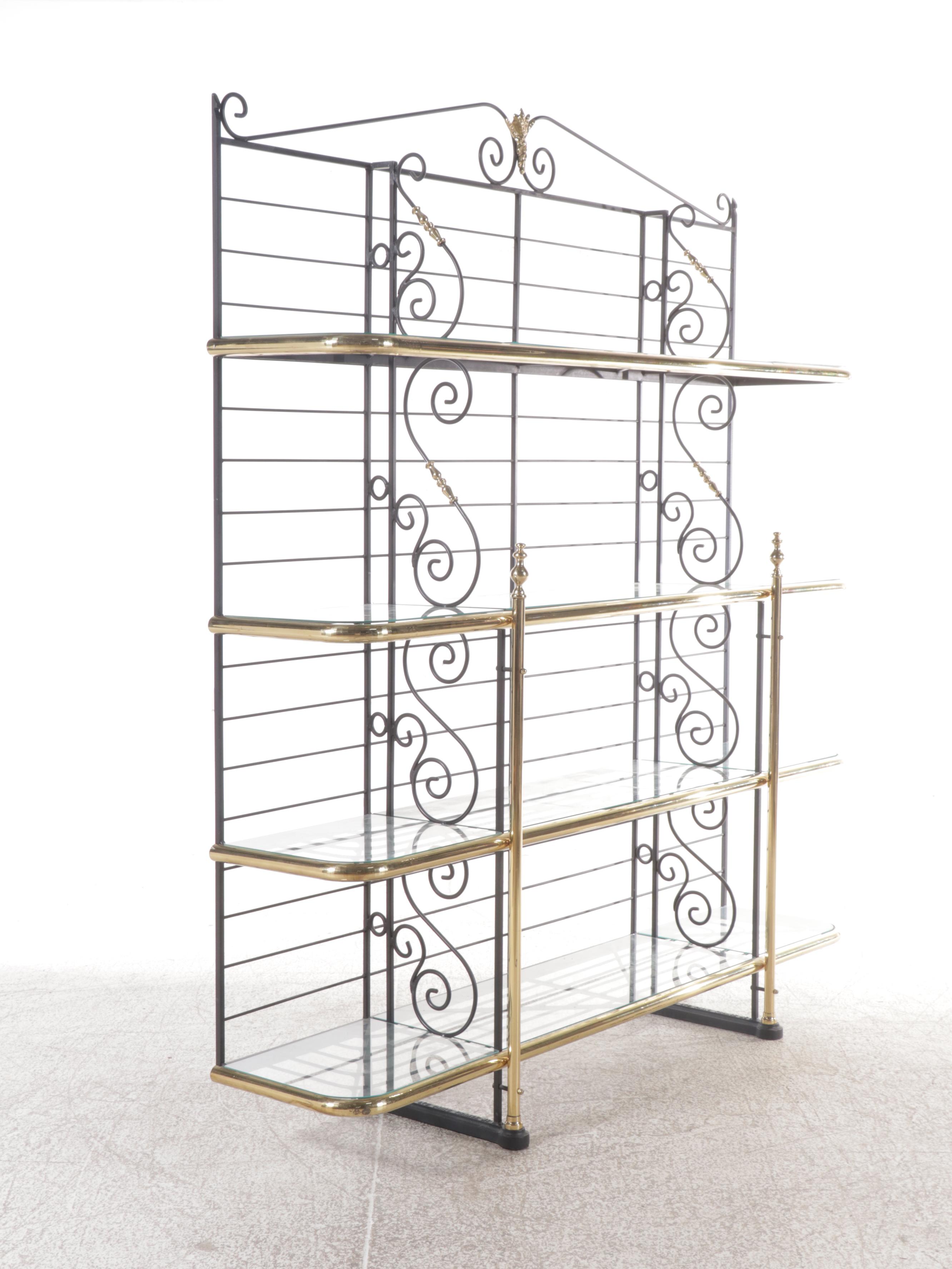 Scrolled Metal and Glass Étagère Bookcase, Late 20th Century