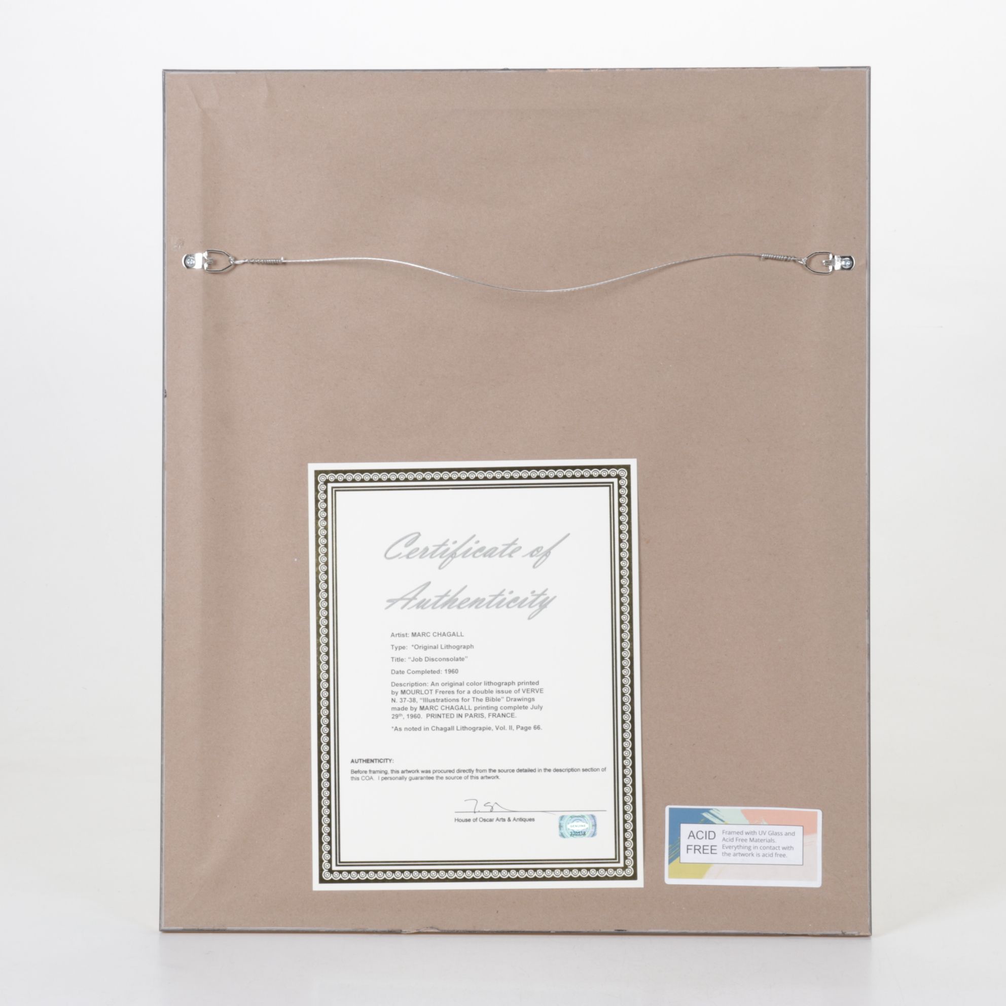 Marc Chagall Color Lithograph "Job Désespéré" From "Verve," 1960