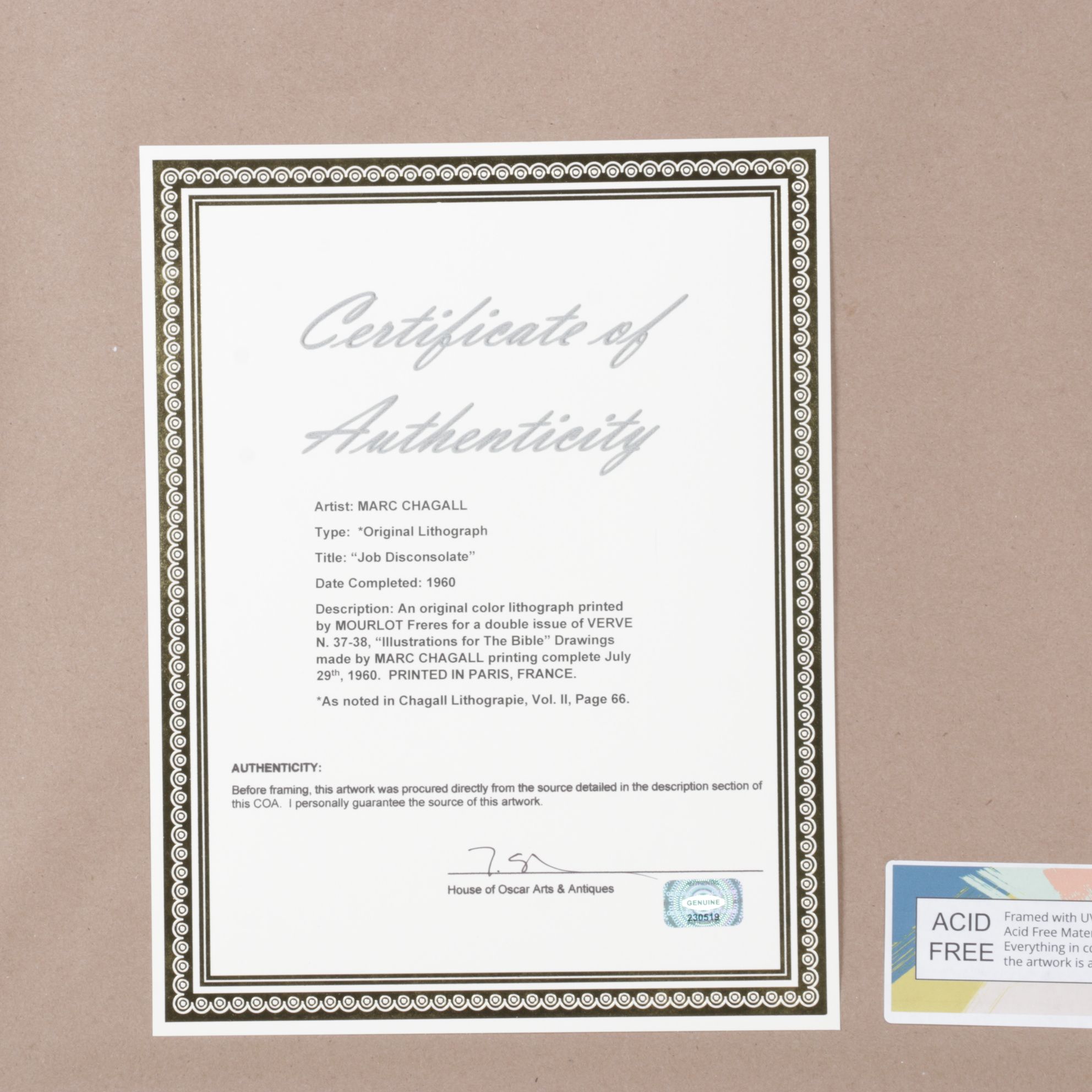 Marc Chagall Color Lithograph "Job Désespéré" From "Verve," 1960