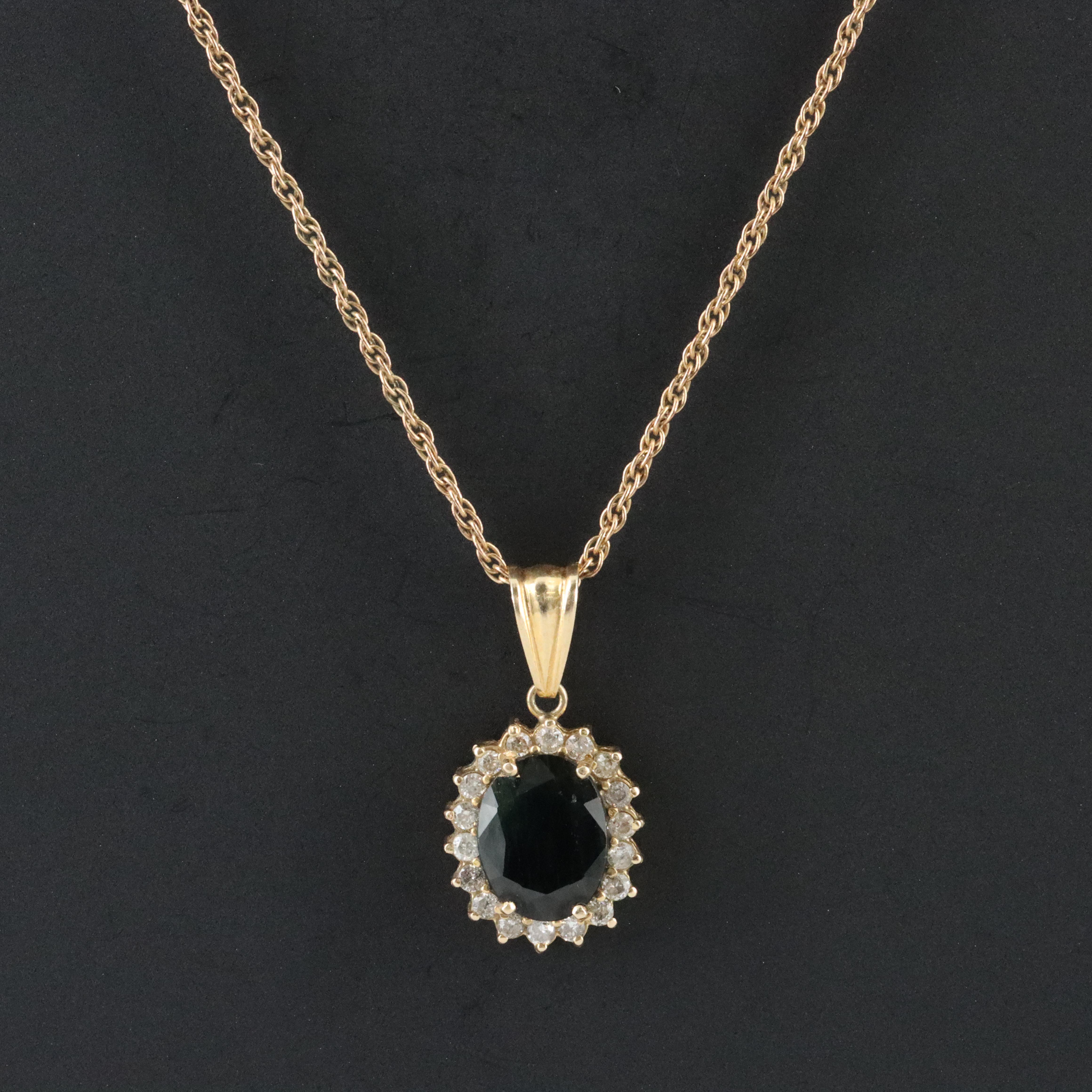 14K 2.36 CT Sapphire and Diamond Pendant on Gold-Filled Chain