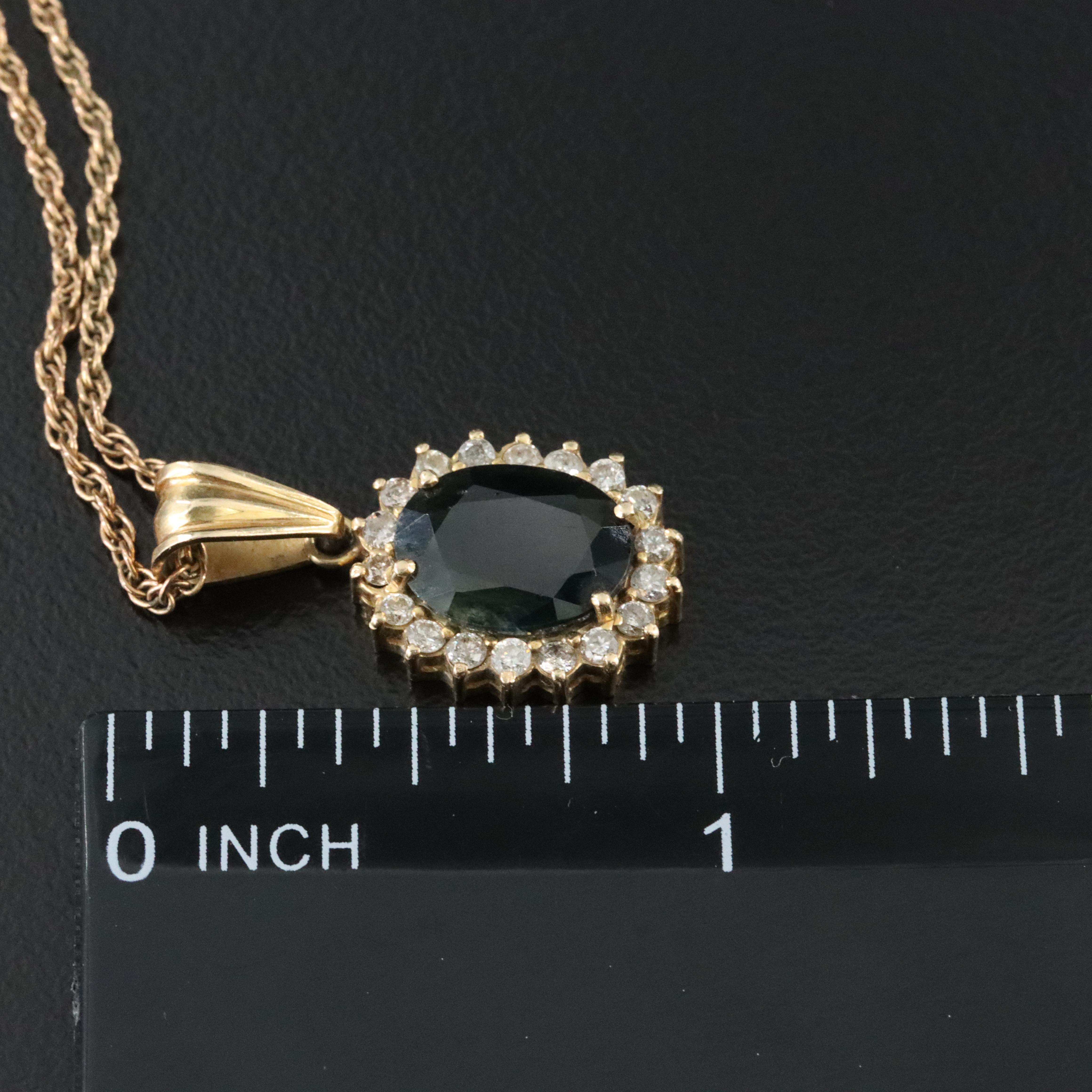 14K 2.36 CT Sapphire and Diamond Pendant on Gold-Filled Chain