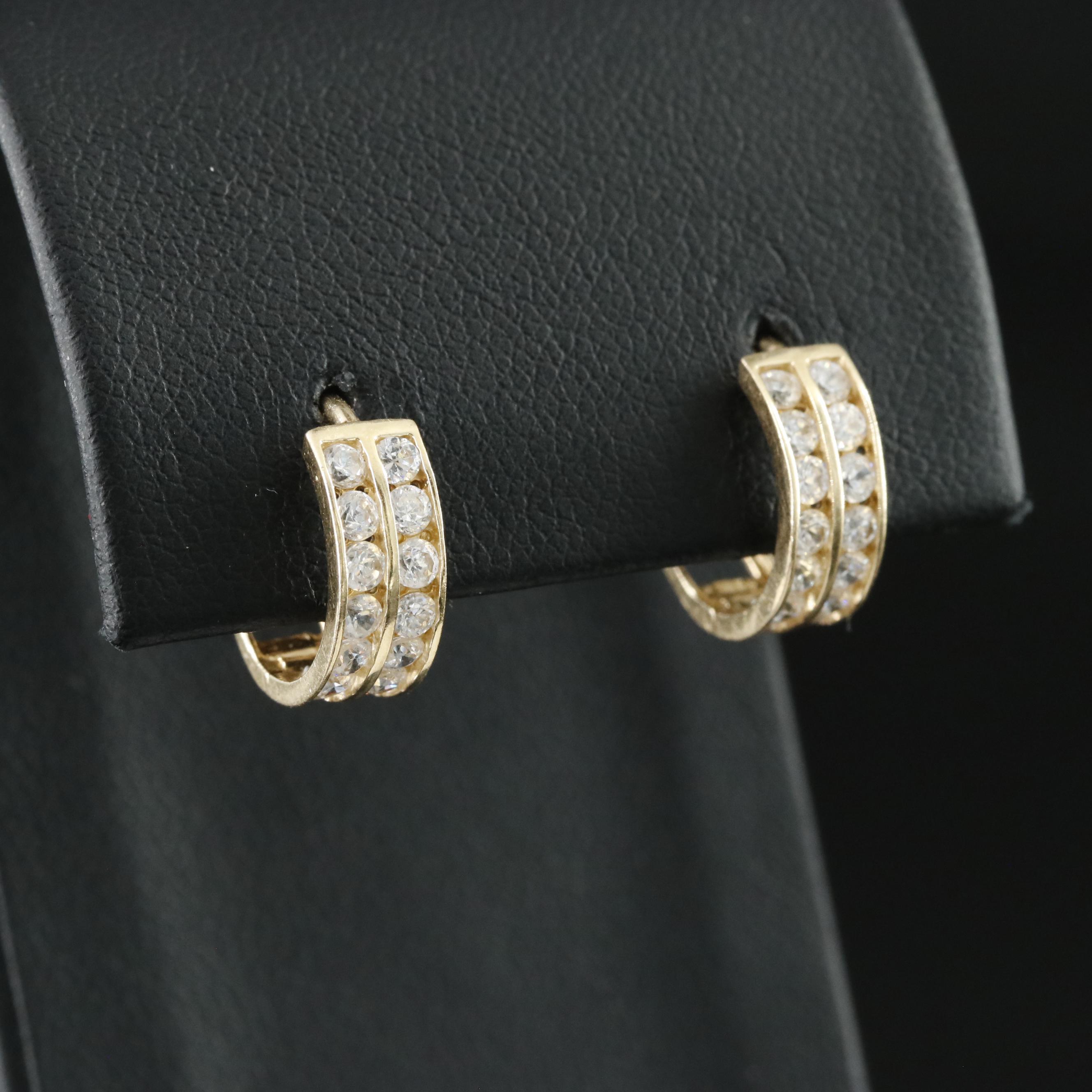 14K CZ Huggie Hoop Earrings