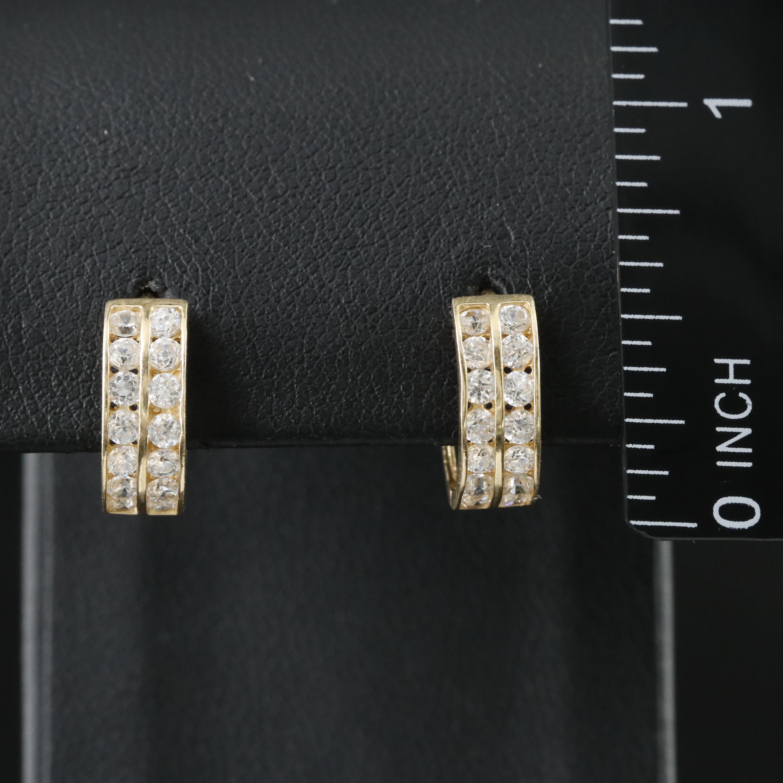 14K CZ Huggie Hoop Earrings