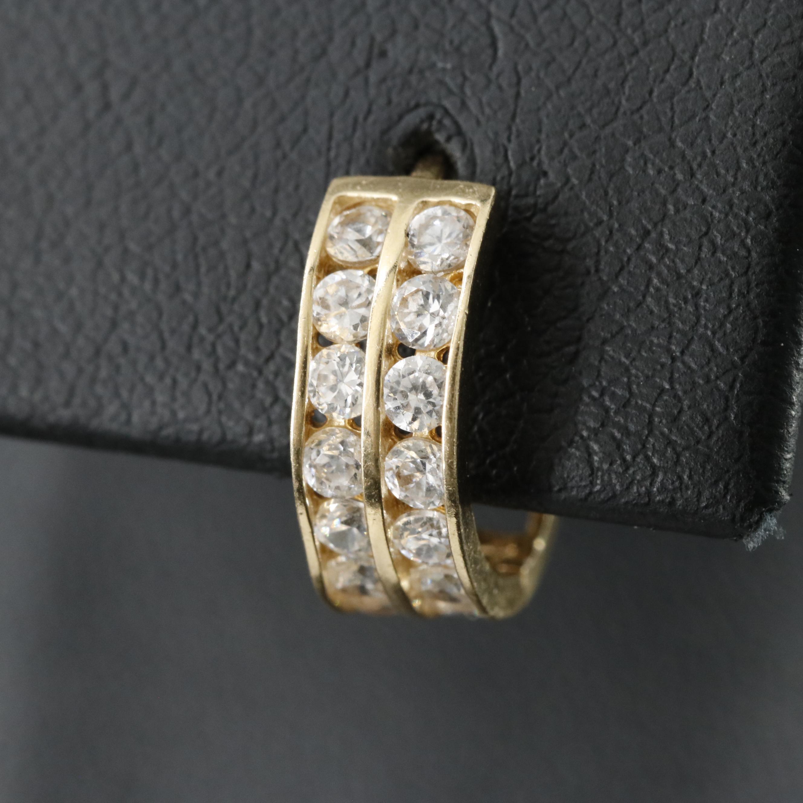 14K CZ Huggie Hoop Earrings