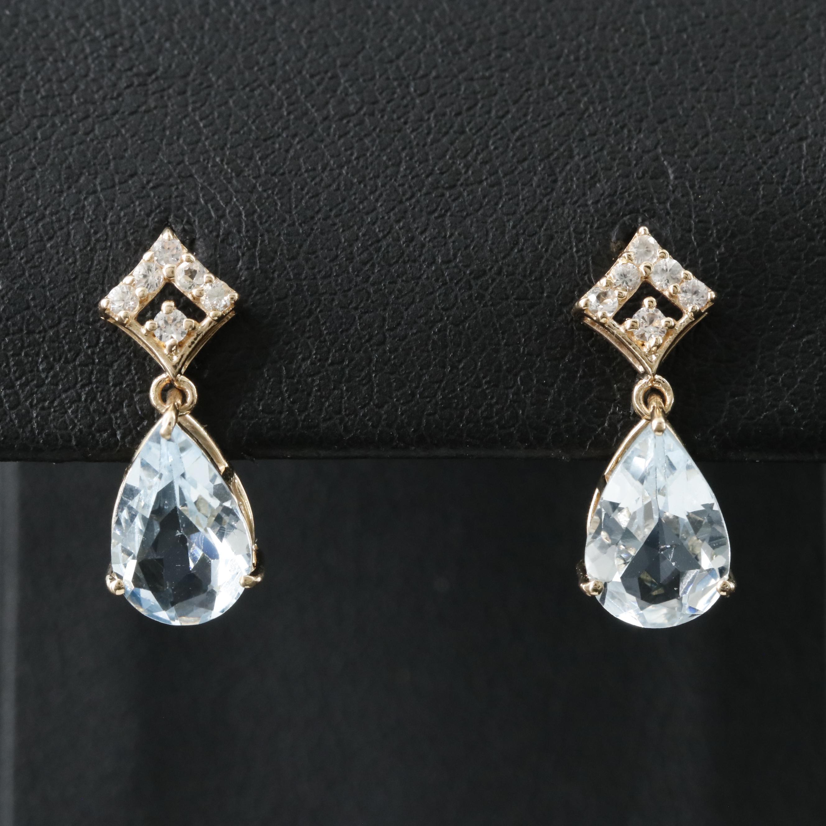 14K Aquamarine and White Sapphire Earrings
