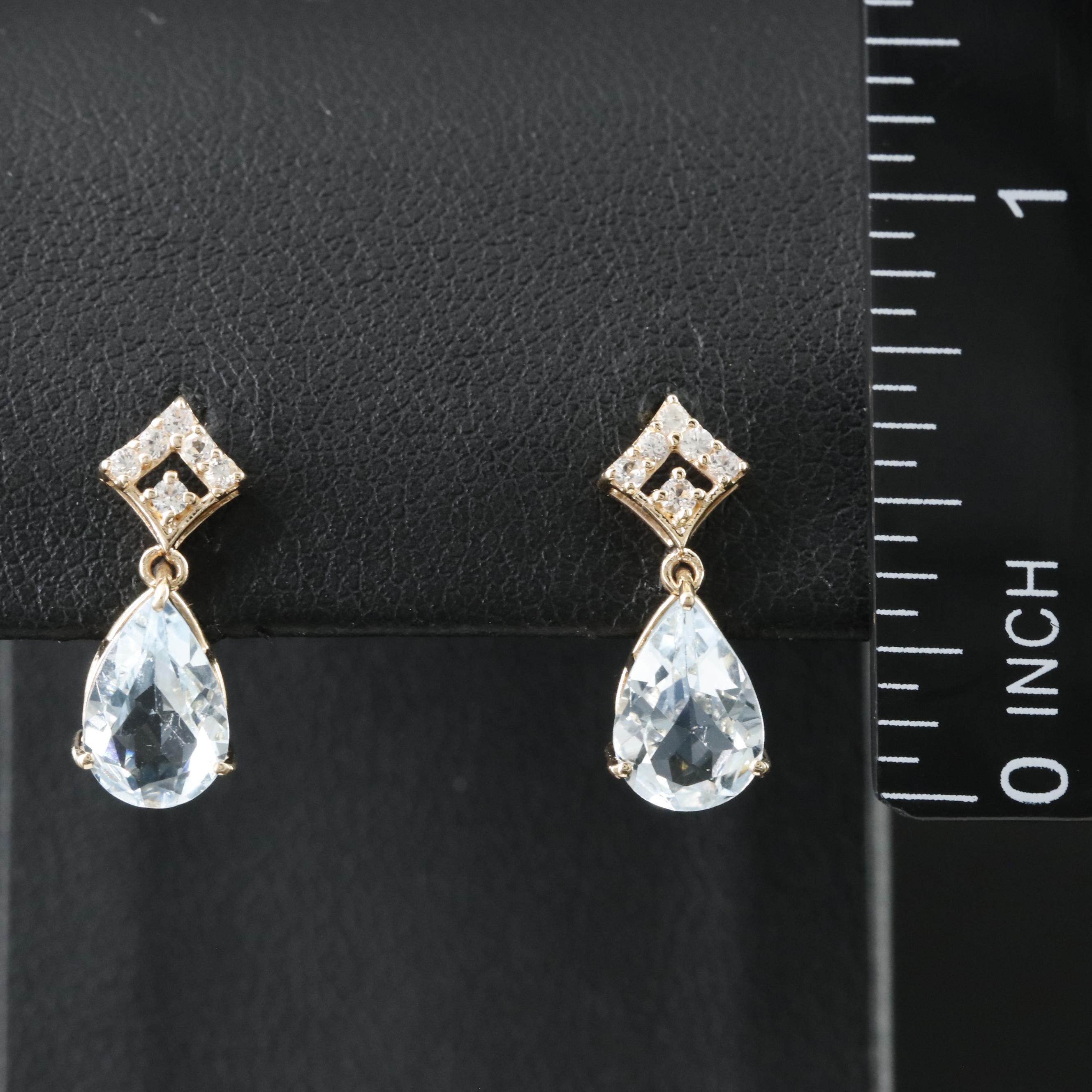 14K Aquamarine and White Sapphire Earrings