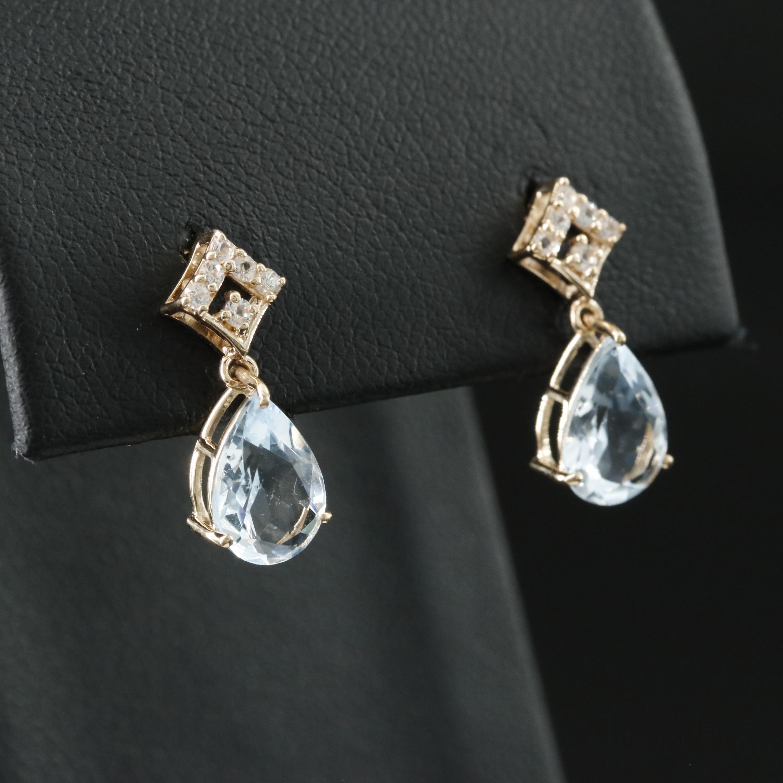 14K Aquamarine and White Sapphire Earrings