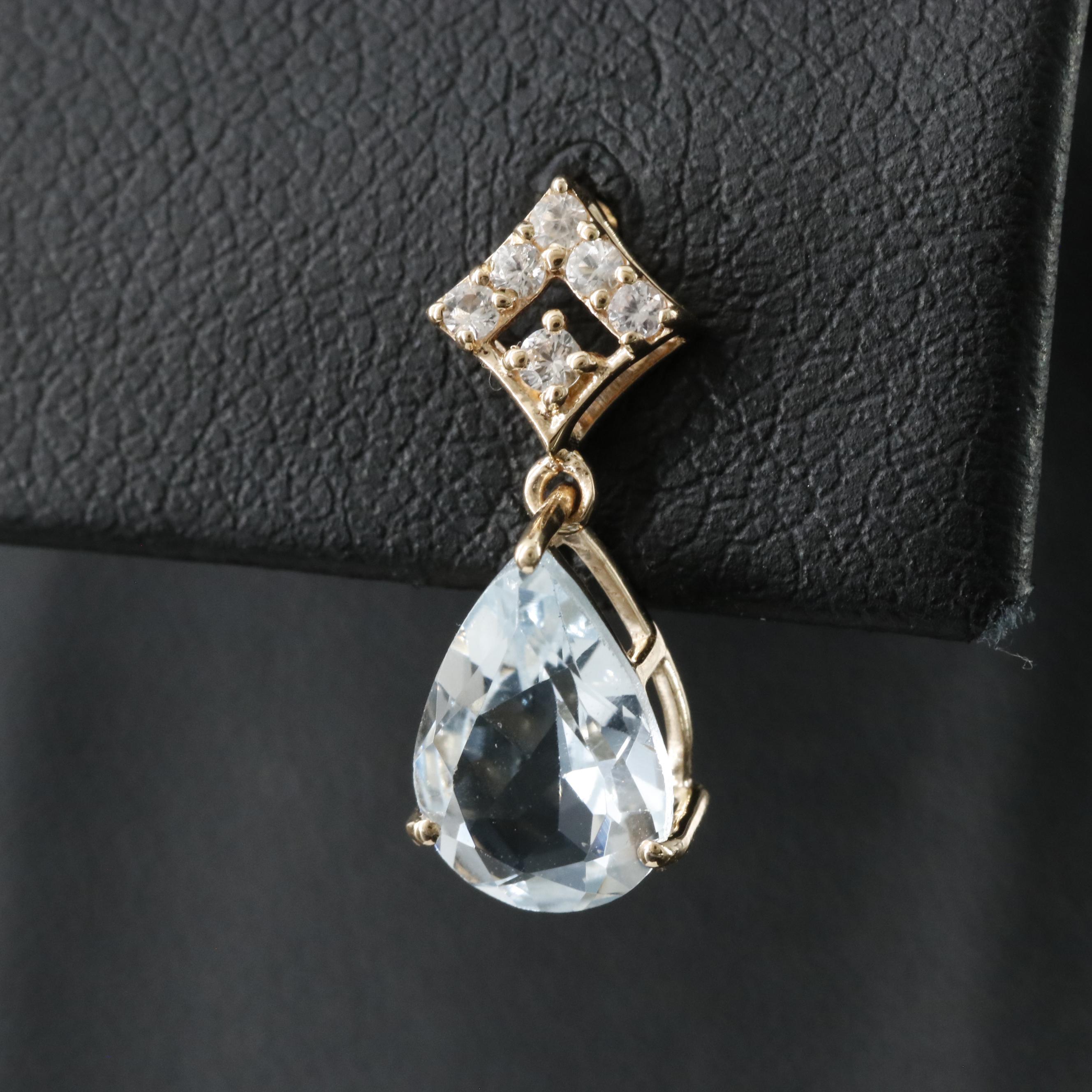 14K Aquamarine and White Sapphire Earrings