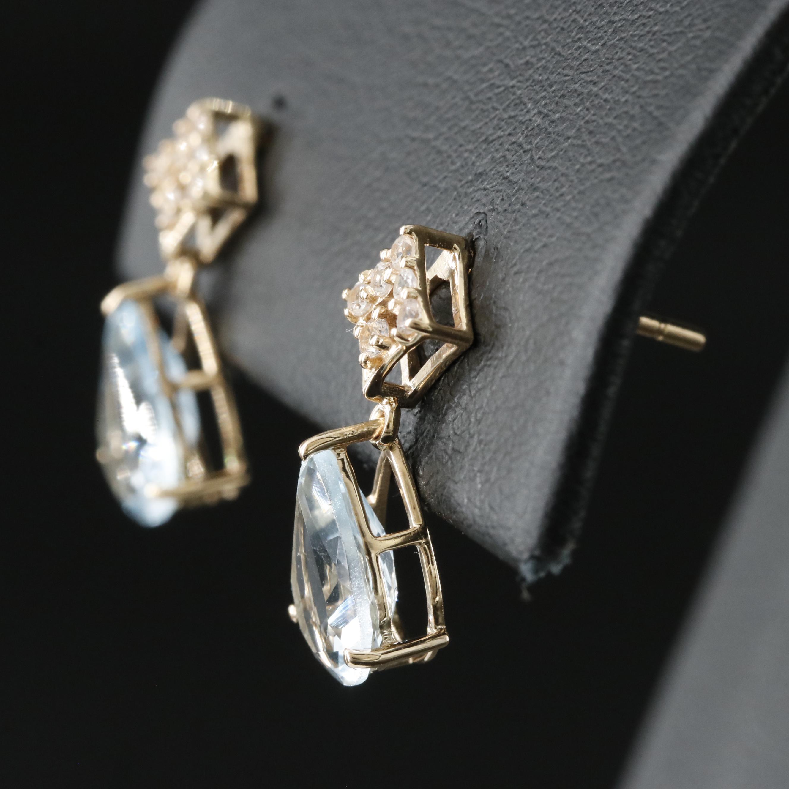 14K Aquamarine and White Sapphire Earrings