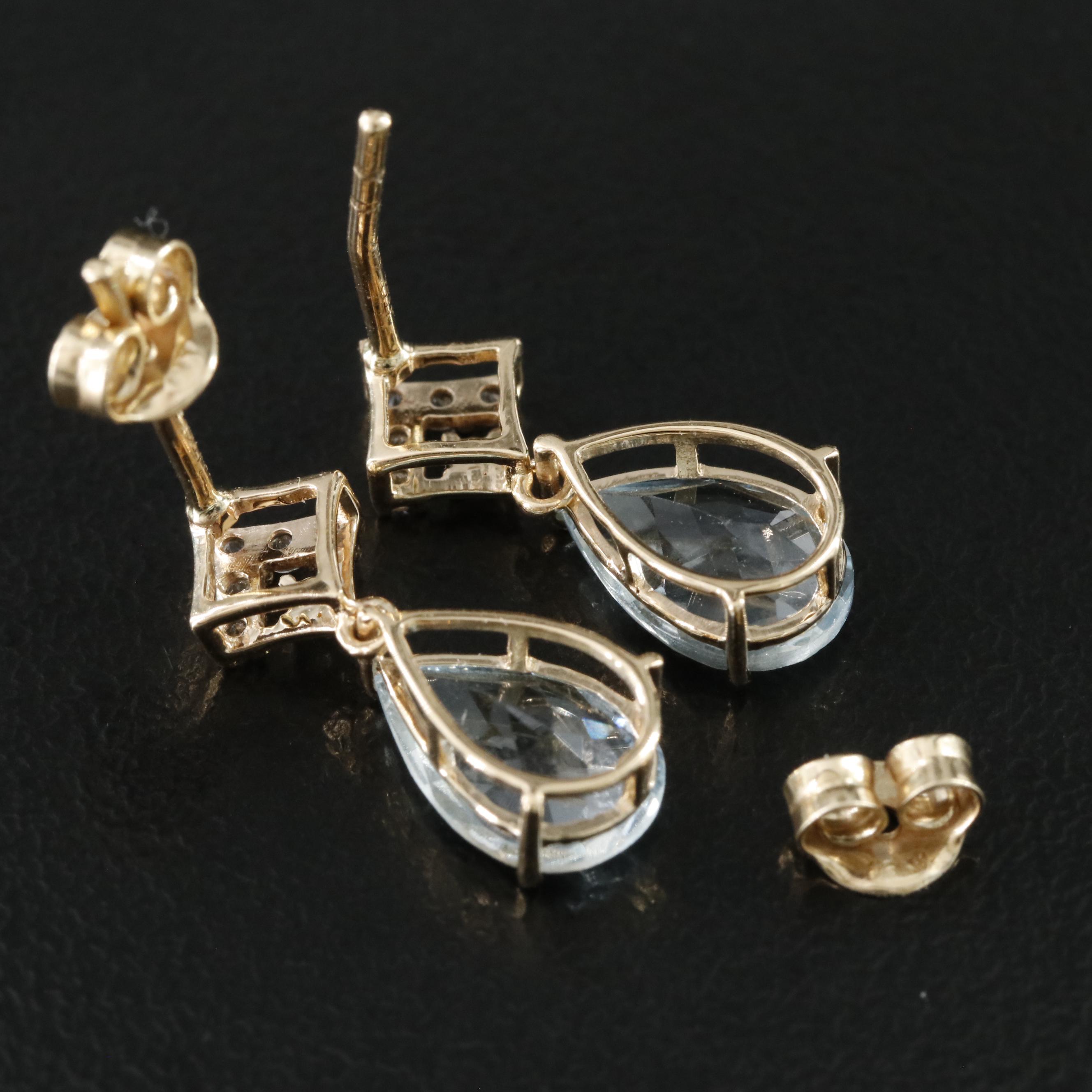 14K Aquamarine and White Sapphire Earrings