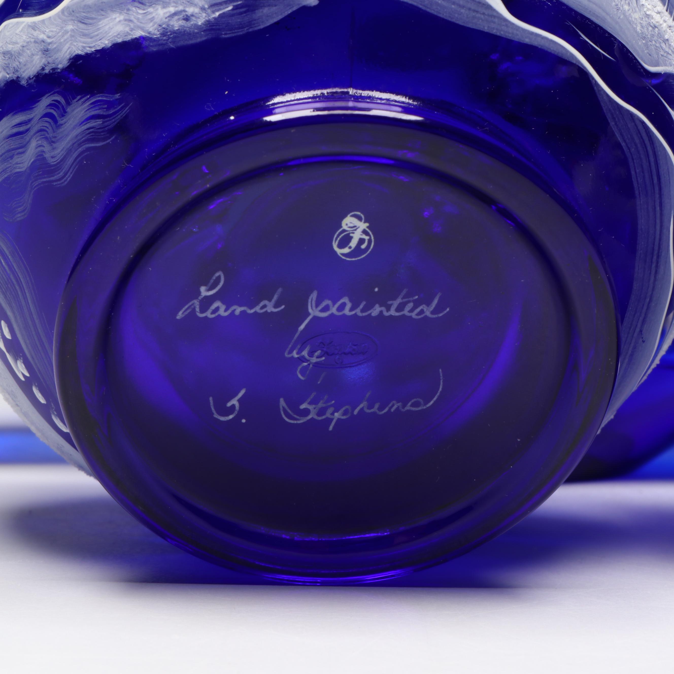 Fenton Hand-Painted Rose Bowls, White Cristal Cobalt Glass Bottle and More