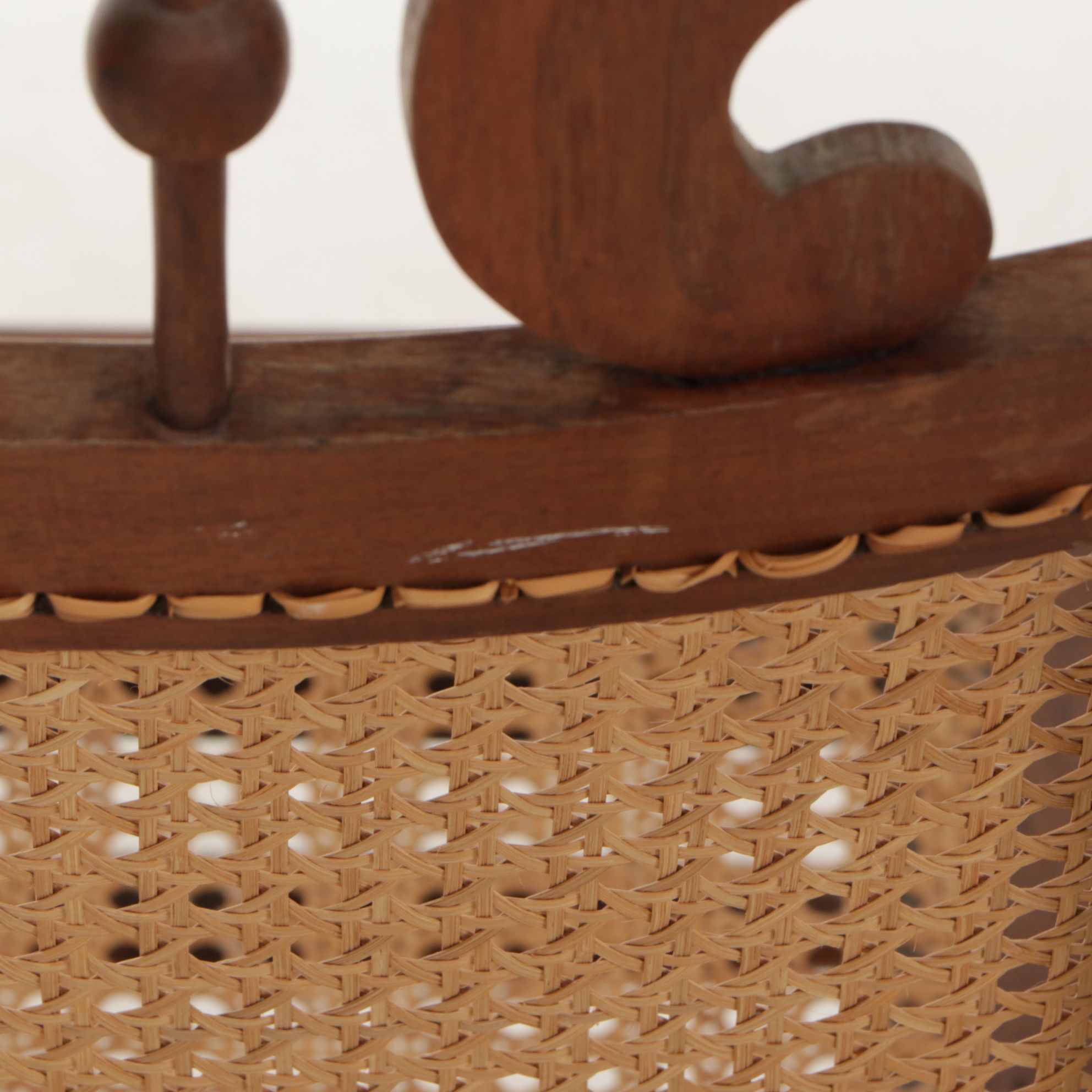 Cane and Carved Wood Rocking Chair