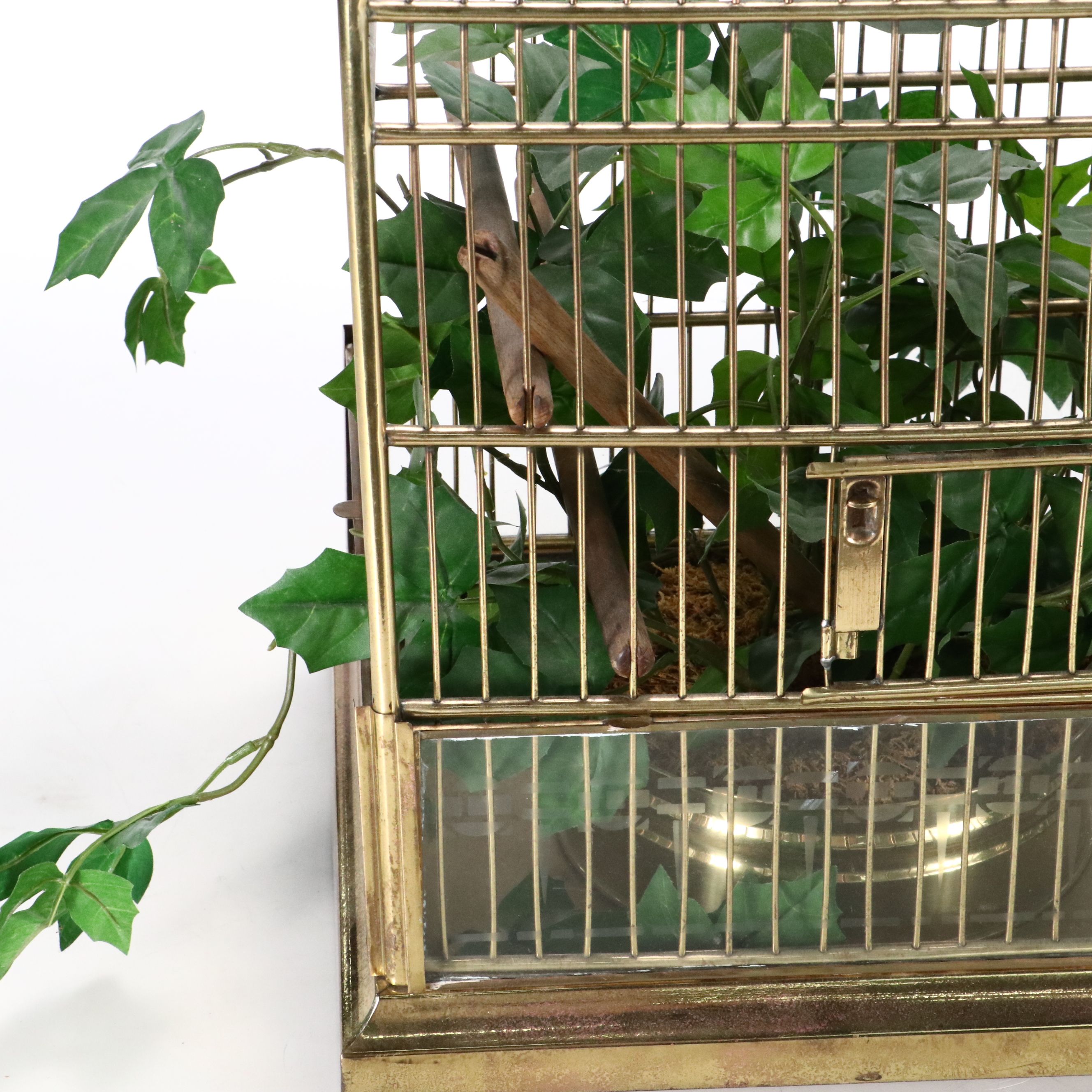Victorian Style Brass Birdcage with Faux Ivy Plant