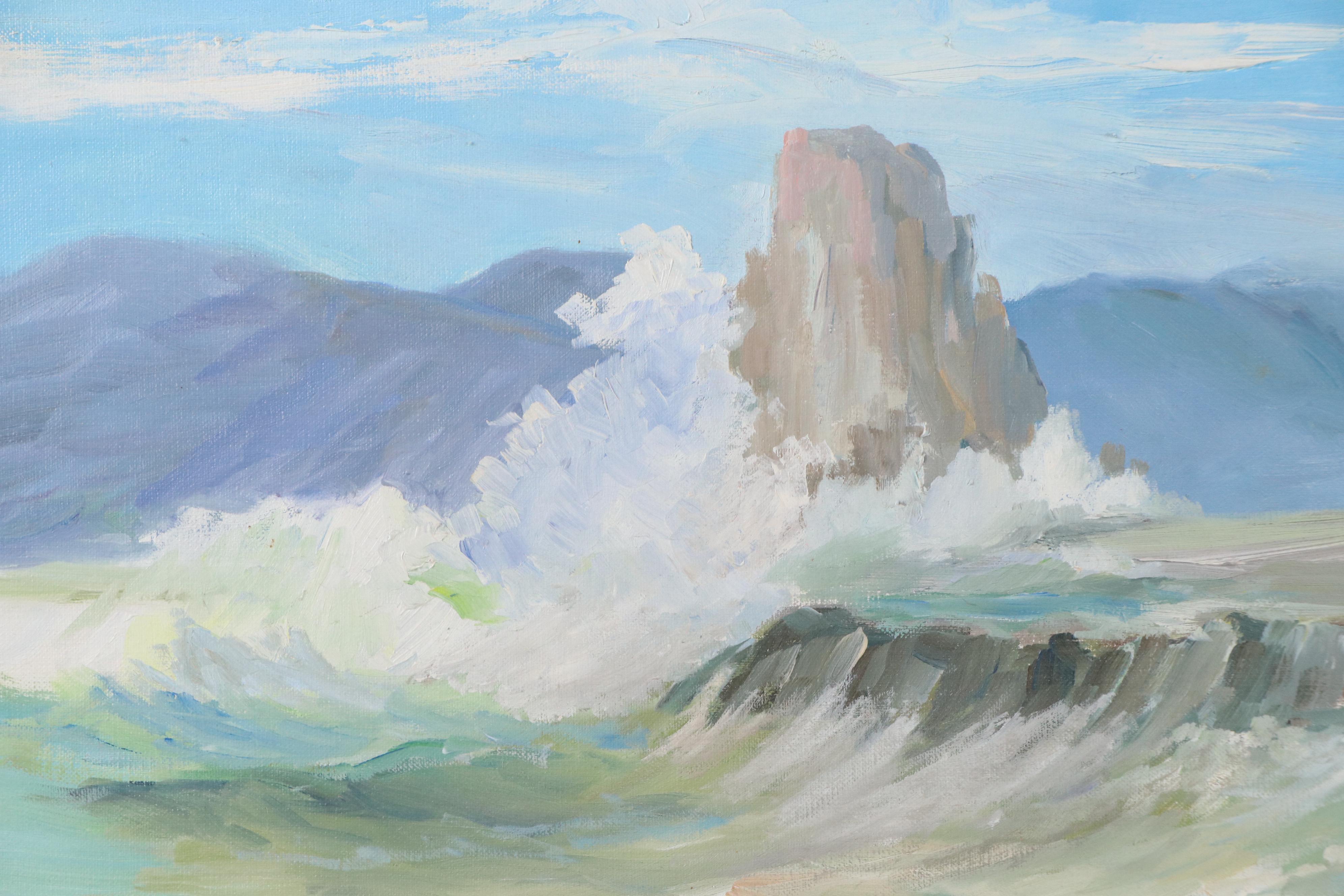 Coastal Landscape Oil Painting, Circa 1965