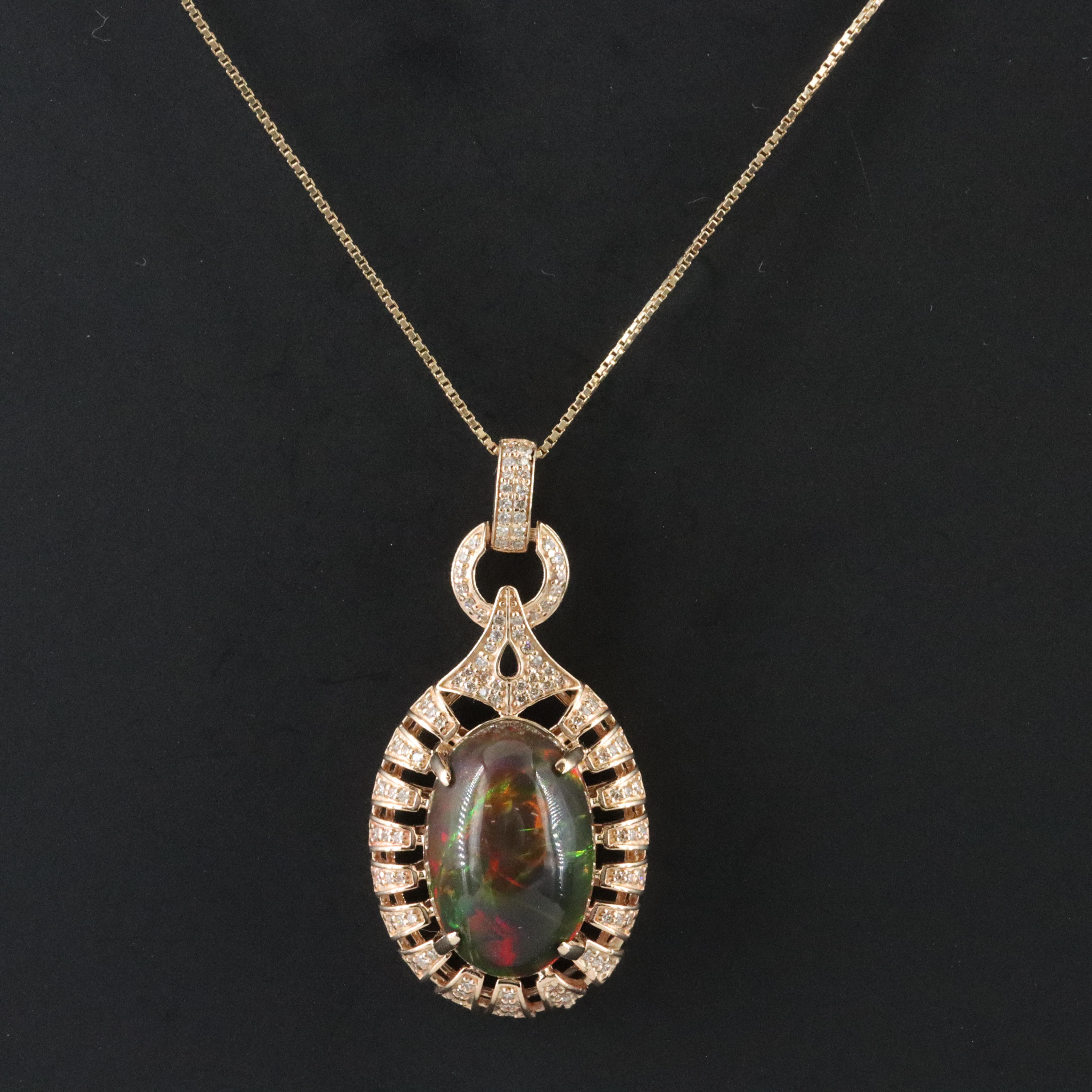 14K 8.37 CT Opal and Diamond Pendant Necklace