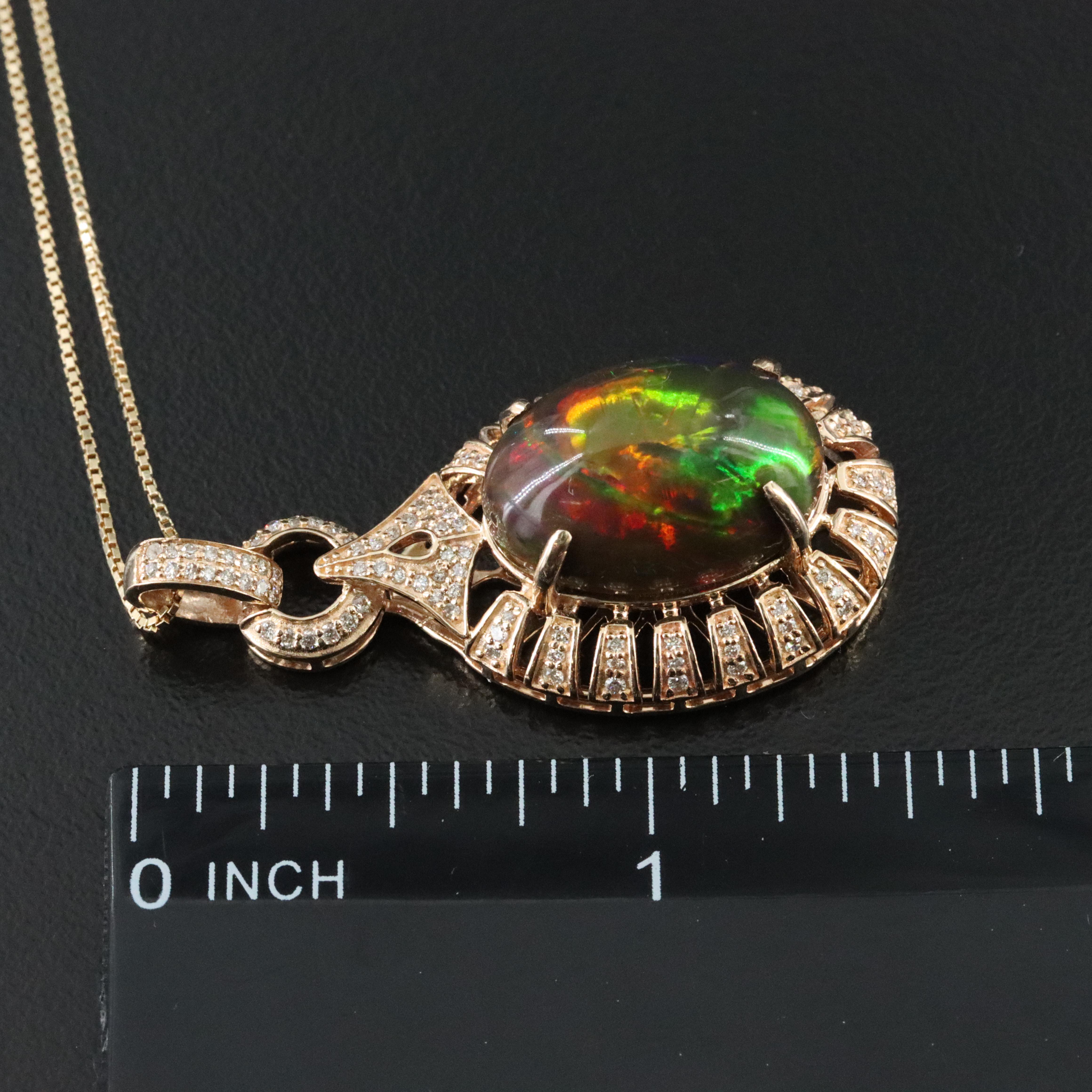 14K 8.37 CT Opal and Diamond Pendant Necklace