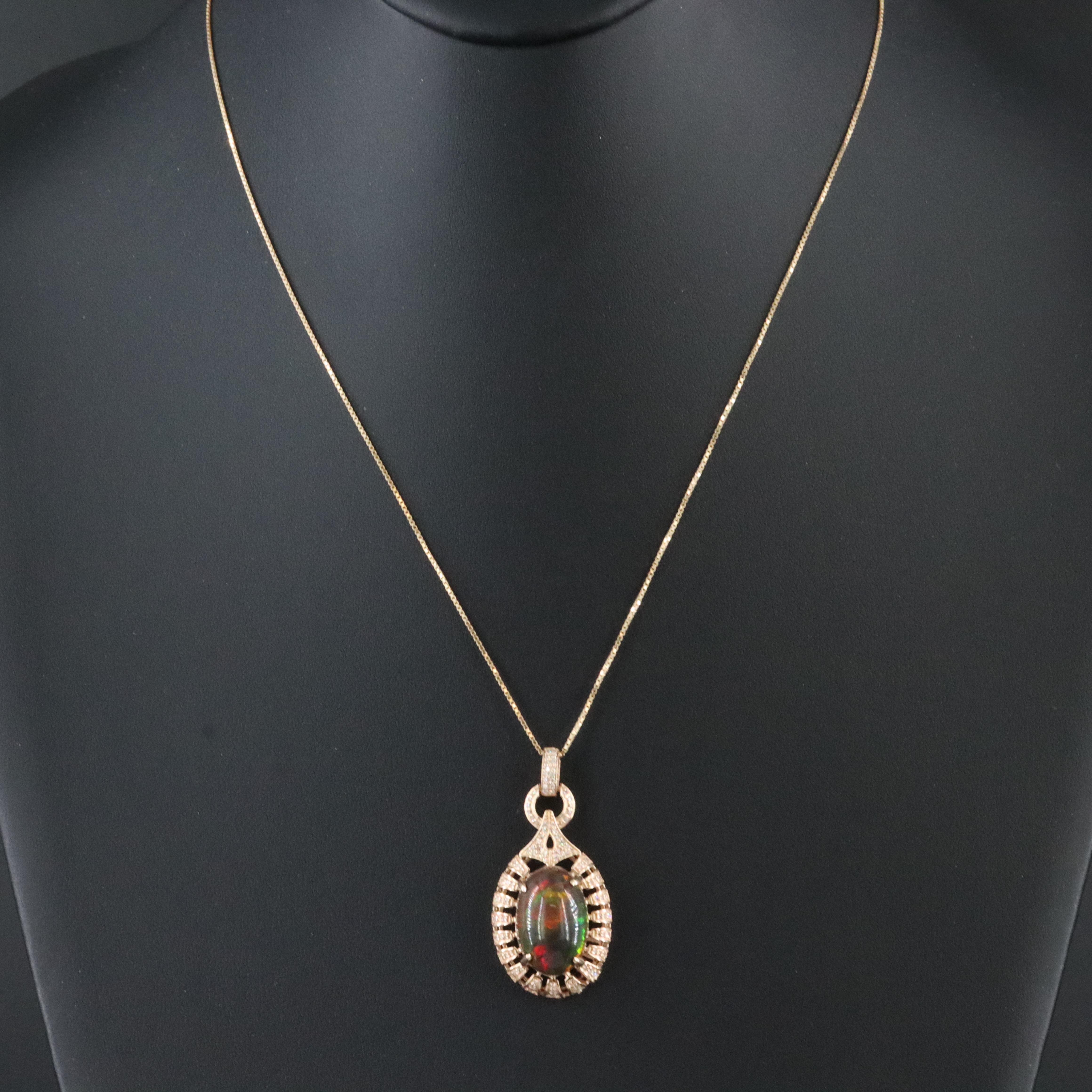 14K 8.37 CT Opal and Diamond Pendant Necklace