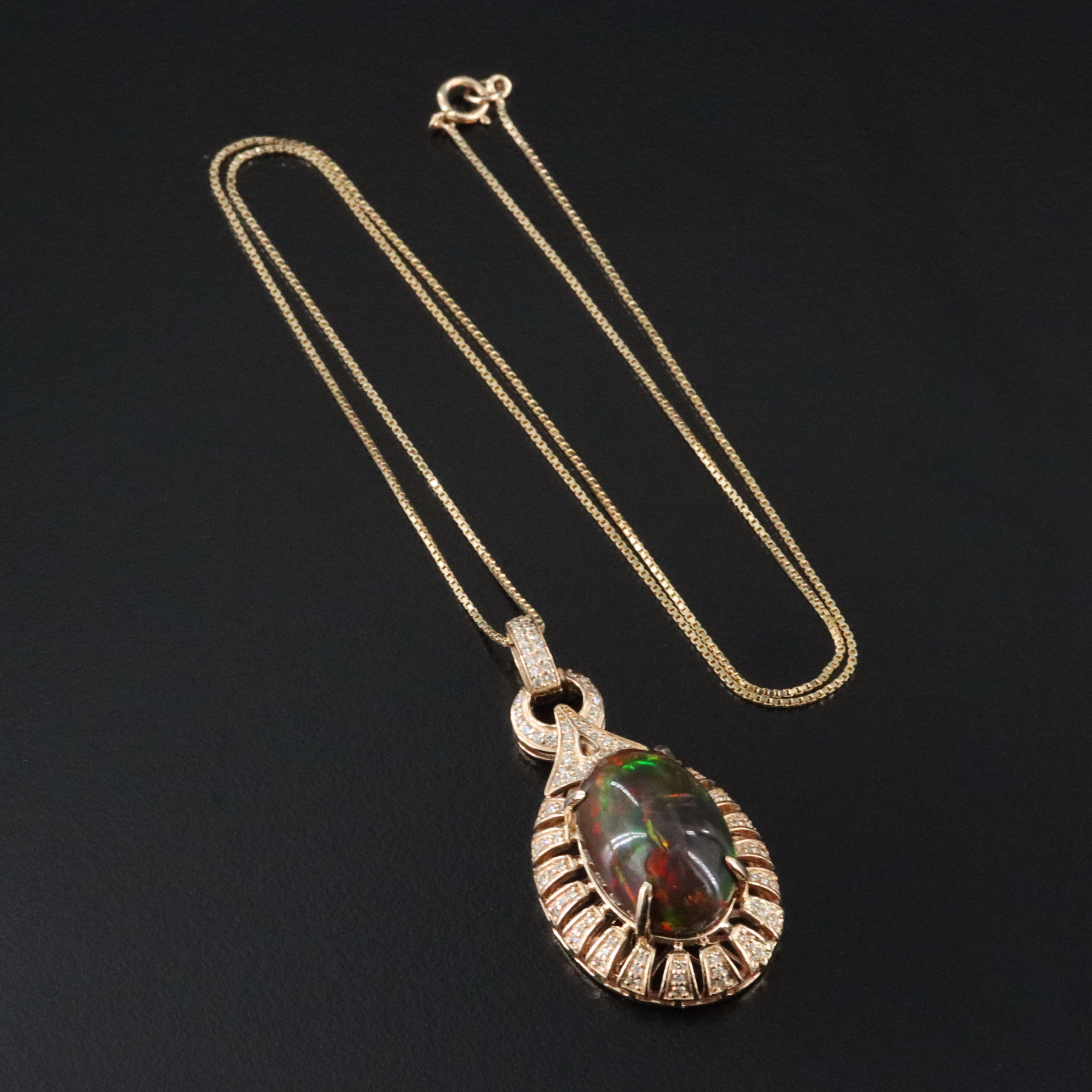 14K 8.37 CT Opal and Diamond Pendant Necklace