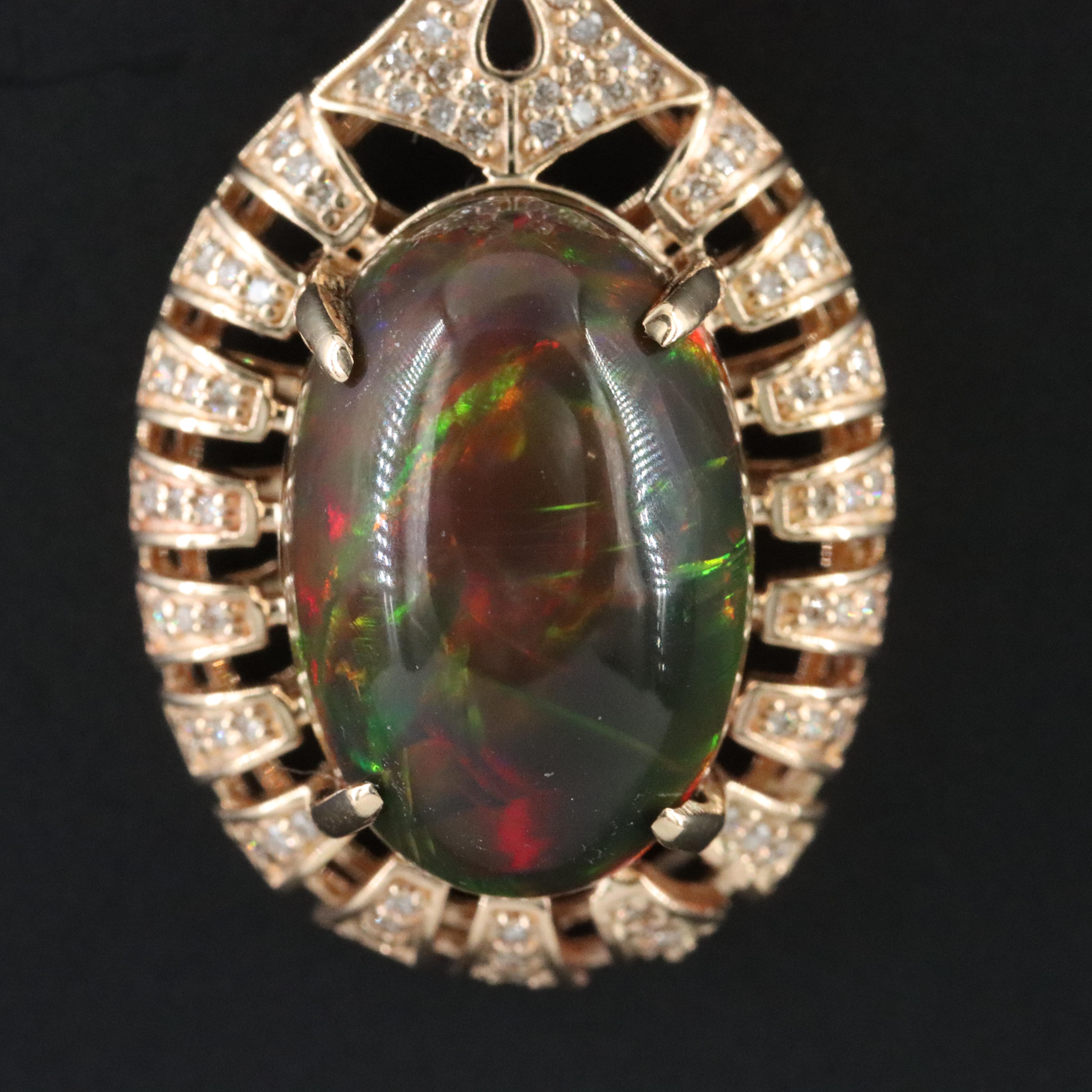 14K 8.37 CT Opal and Diamond Pendant Necklace
