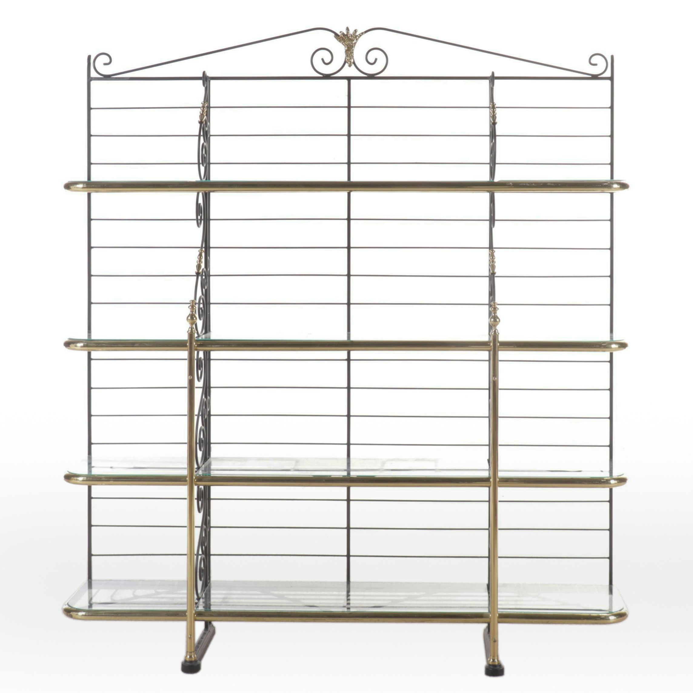 Scrolled Metal and Glass Étagère Bookcase, Late 20th Century