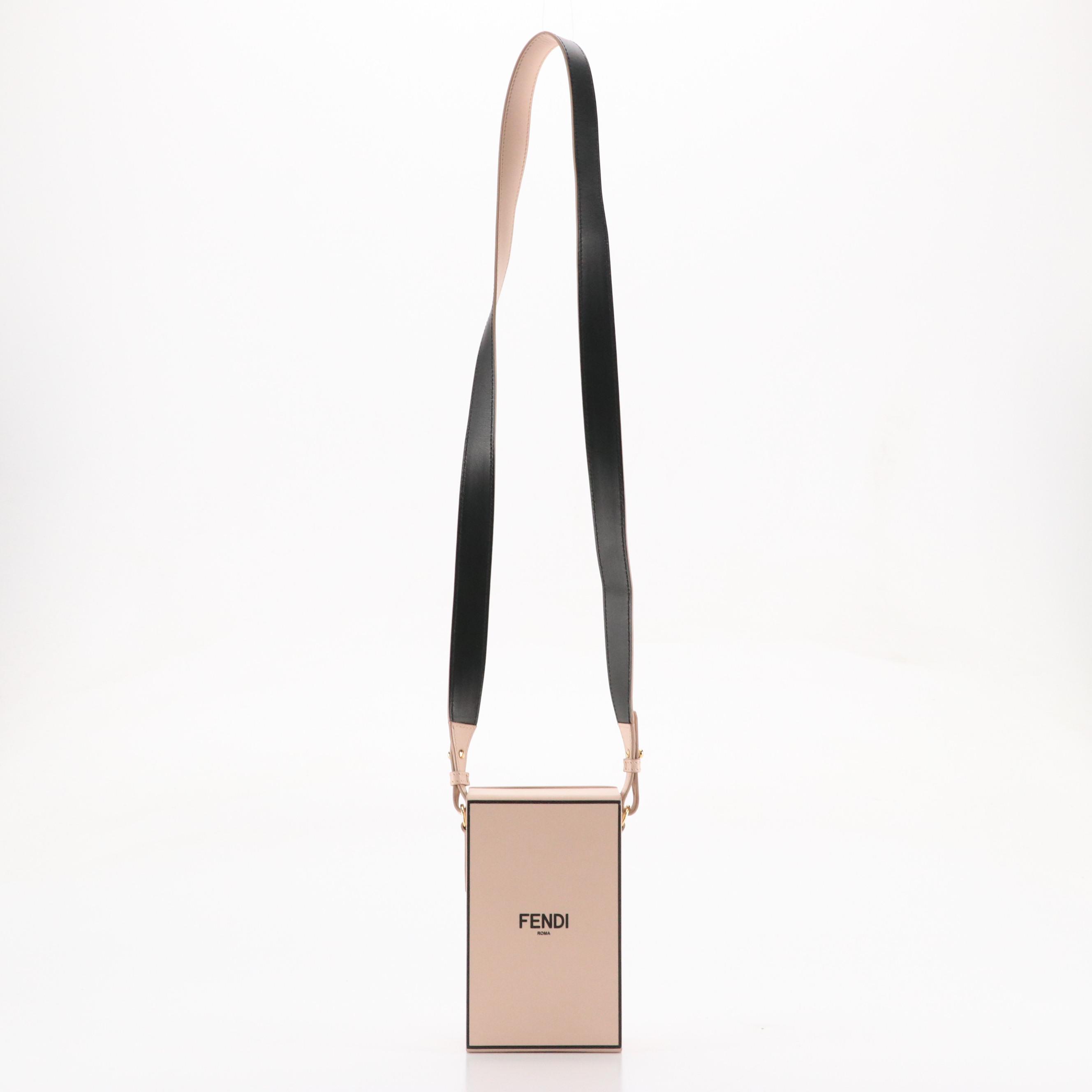 Fendi Vertical Box Bag in Pale Pink and Black Calfskin Leather
