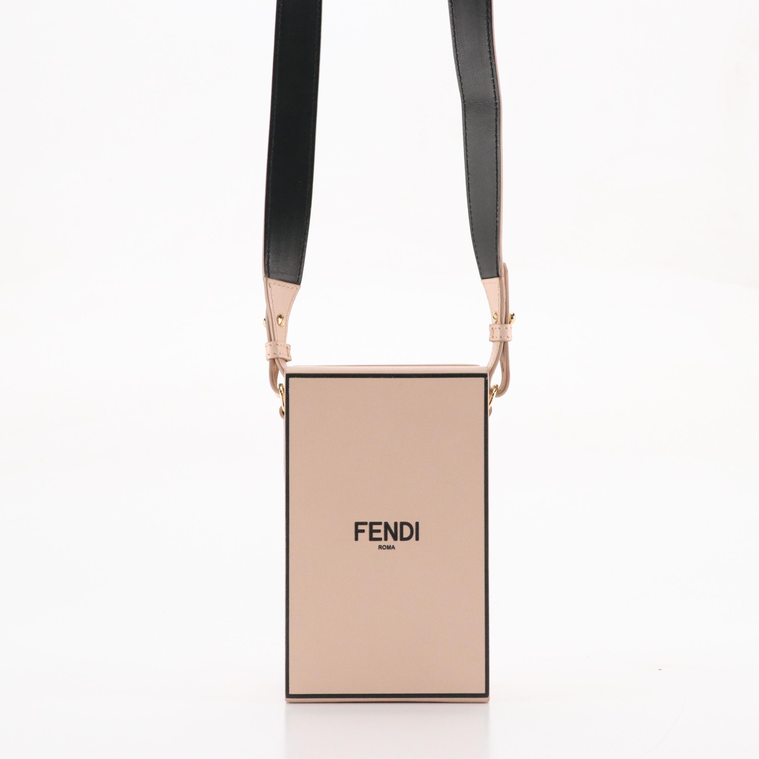 Fendi Vertical Box Bag in Pale Pink and Black Calfskin Leather