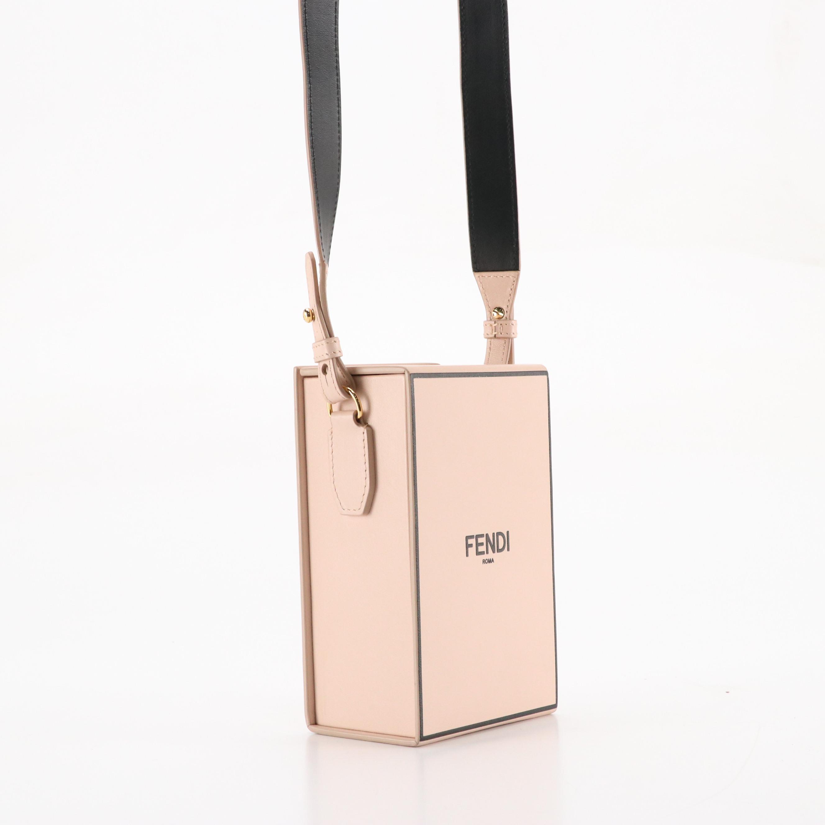Fendi Vertical Box Bag in Pale Pink and Black Calfskin Leather