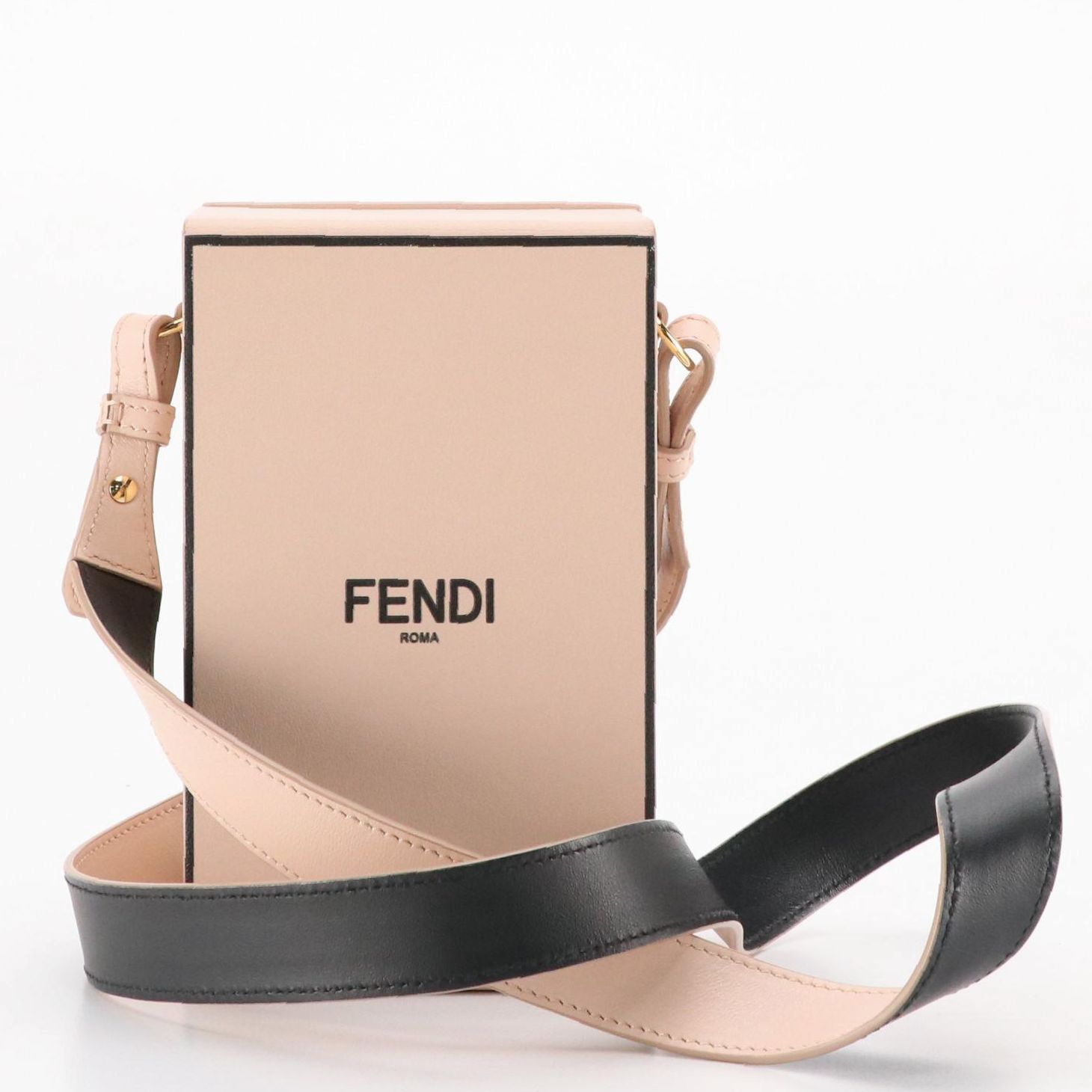 Fendi Vertical Box Bag in Pale Pink and Black Calfskin Leather