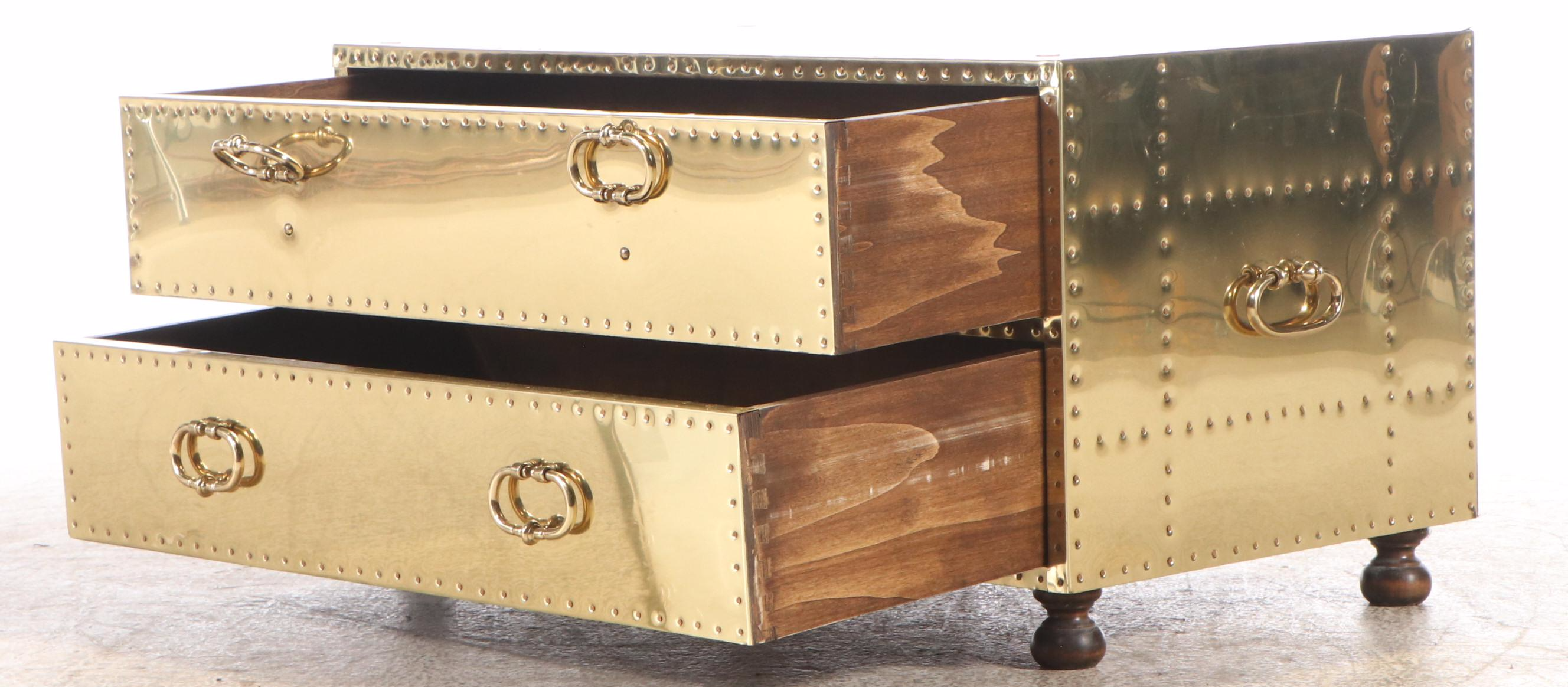 Sarried, Ltd. Brass-Clad Two-Drawer Chest, Late 20th Century