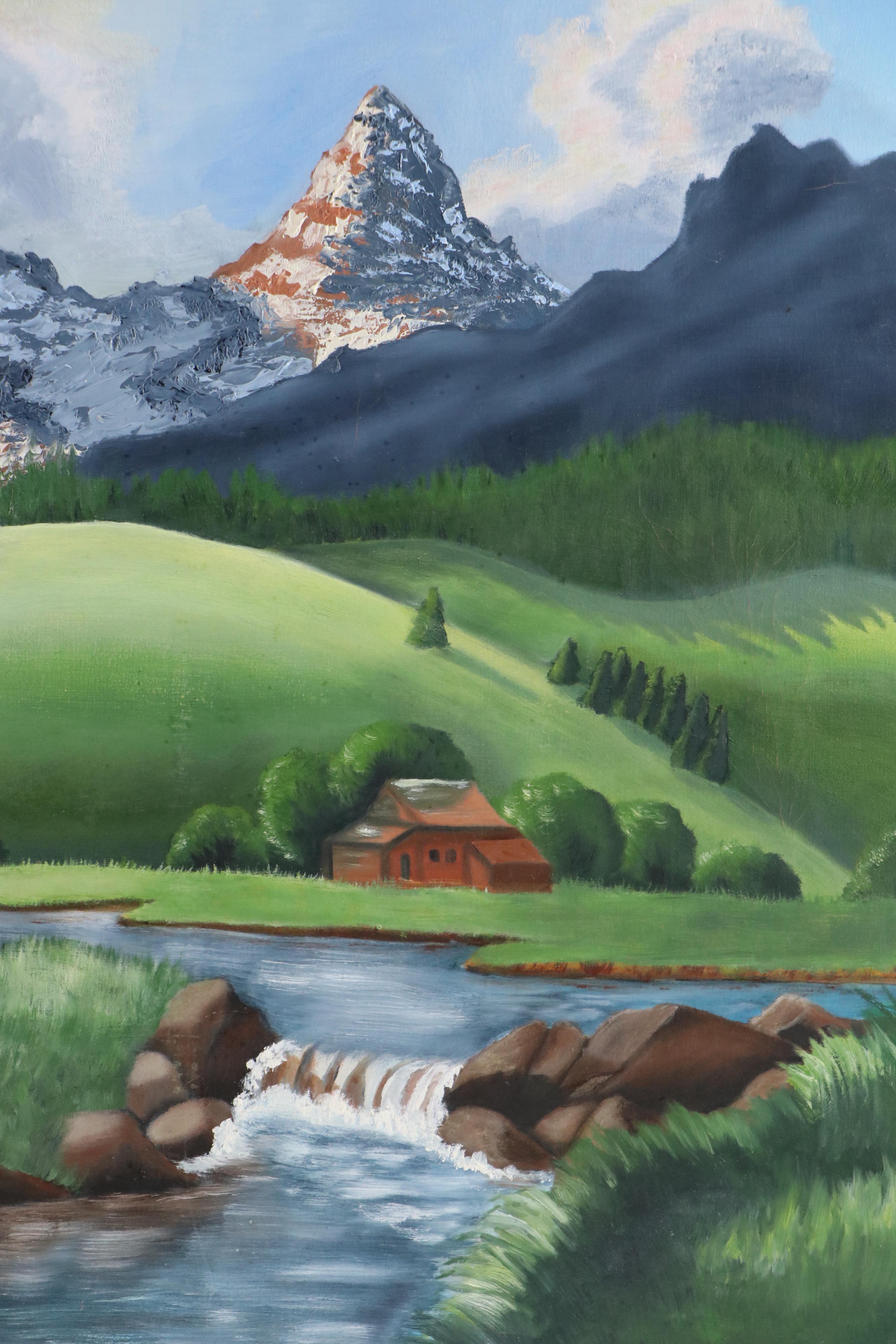 B. Jones Alpine Landscape With Chalet Acrylic Painting