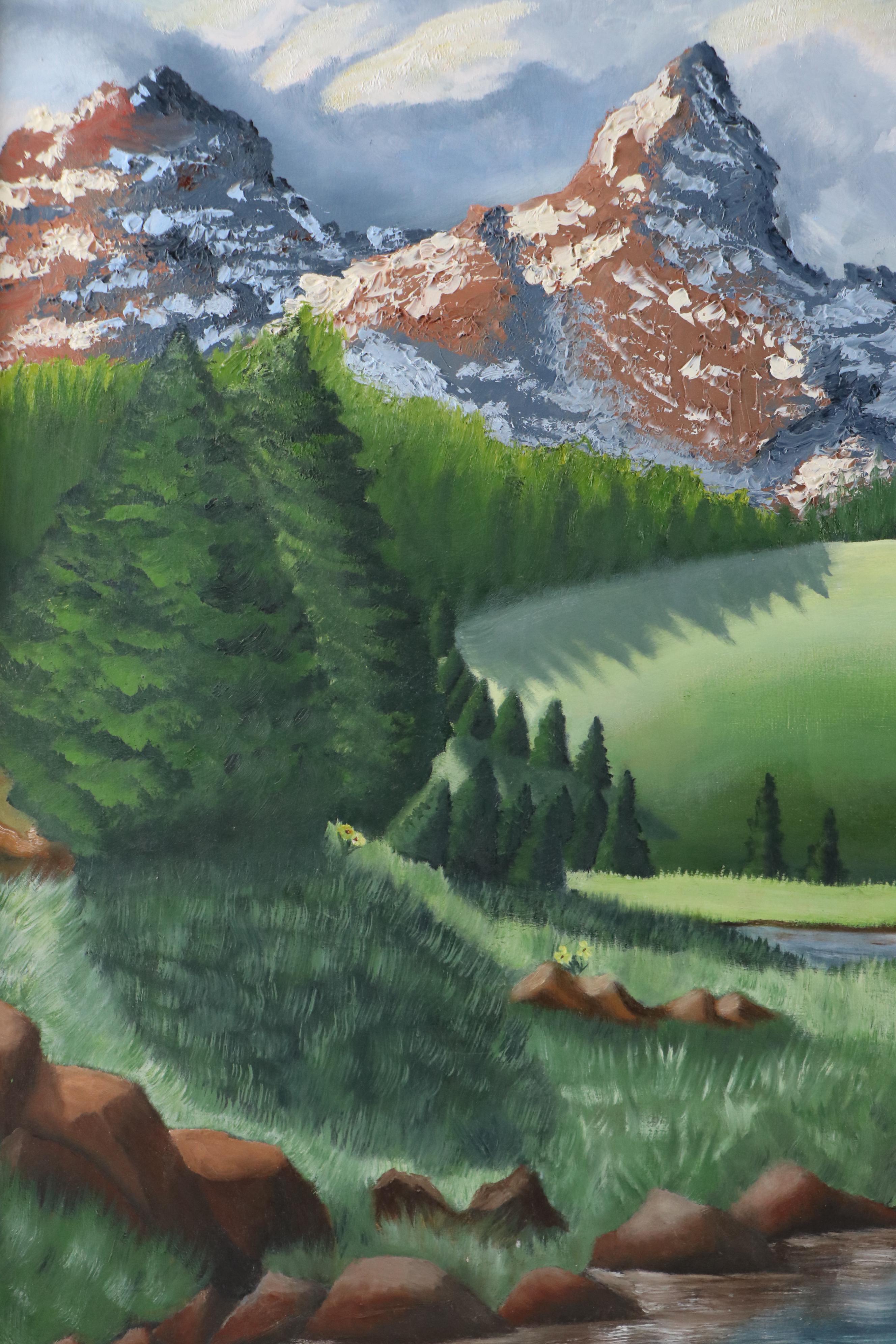 B. Jones Alpine Landscape With Chalet Acrylic Painting