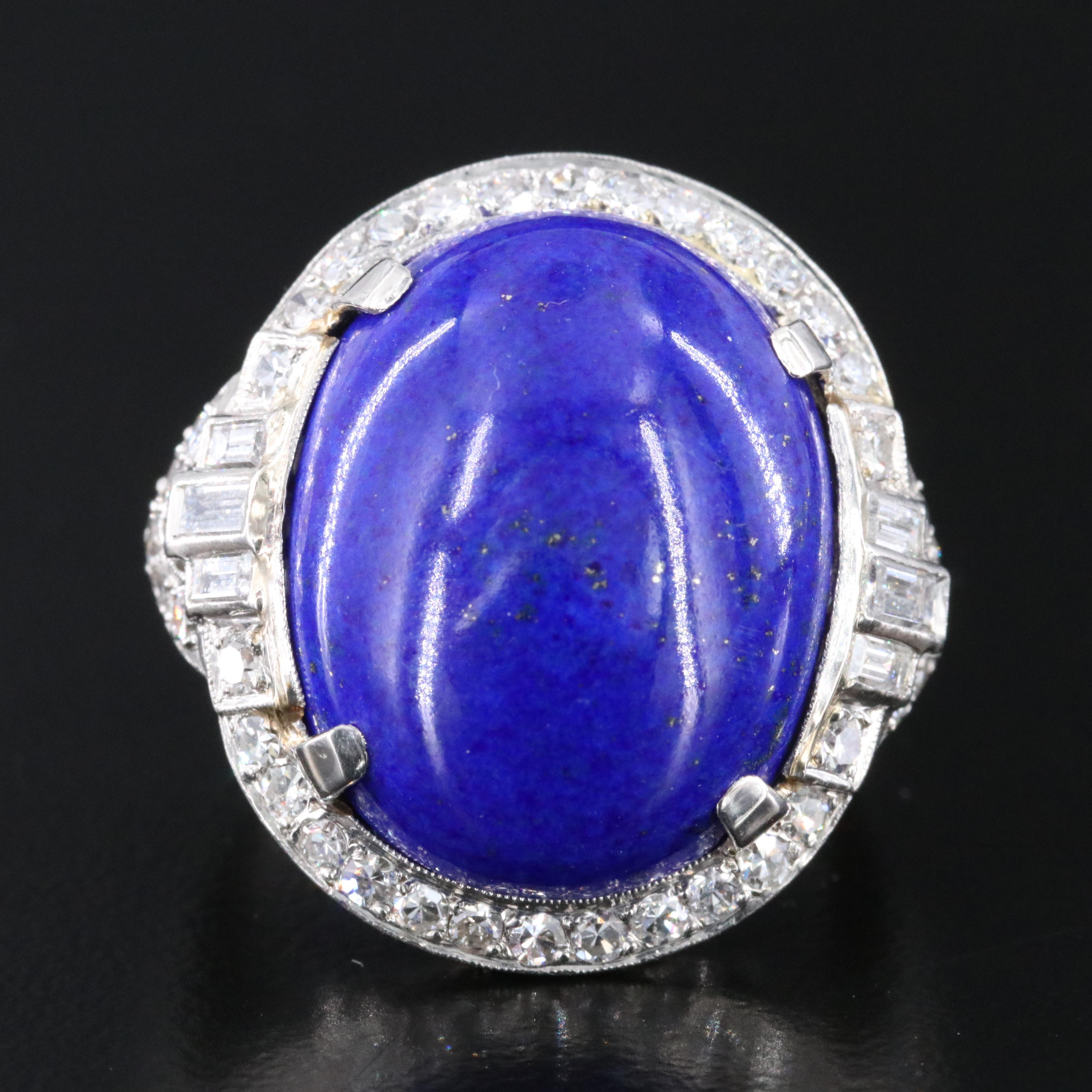 Art Deco Lapis Lazuli and Diamond Platinum Ring