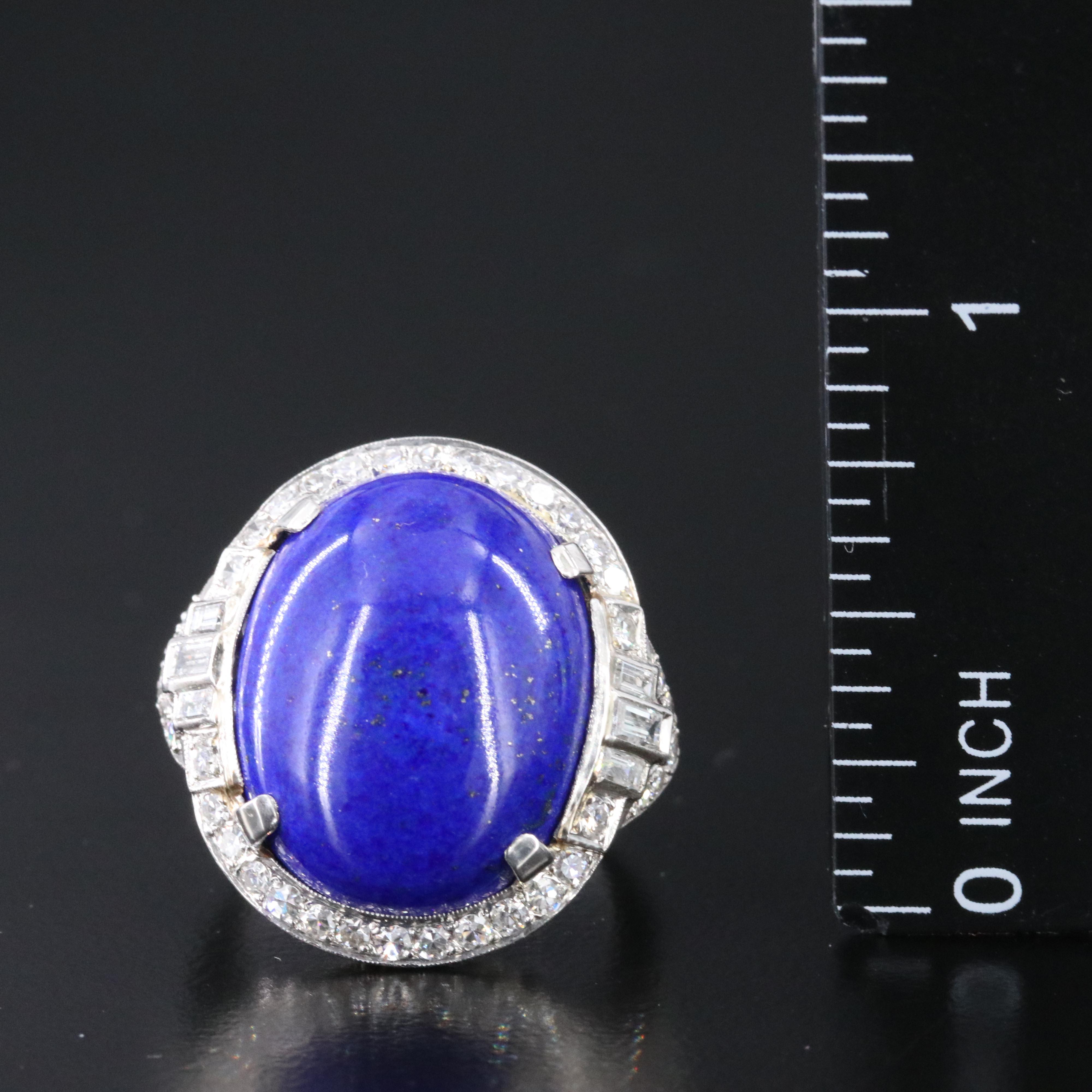 Art Deco Lapis Lazuli and Diamond Platinum Ring
