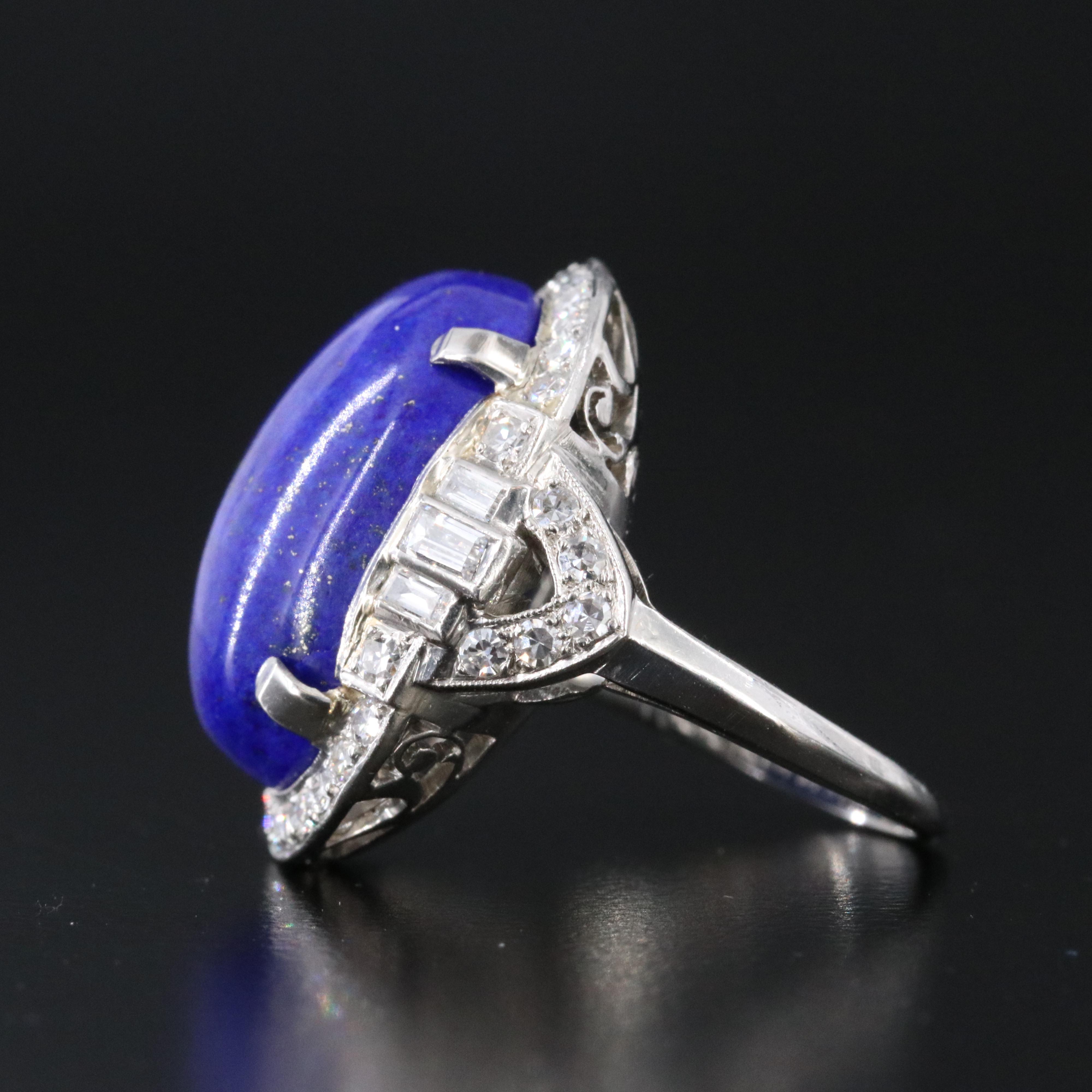 Art Deco Lapis Lazuli and Diamond Platinum Ring