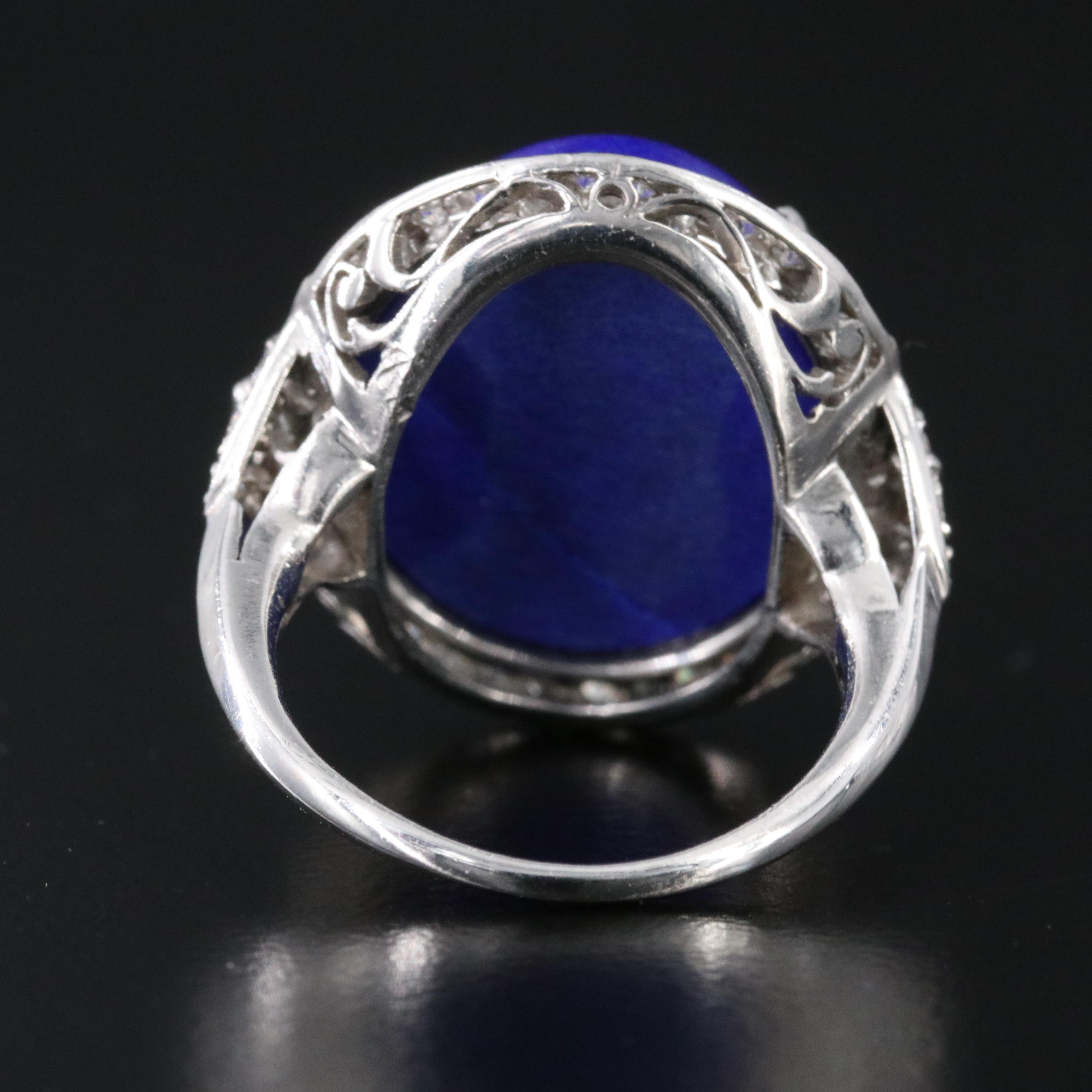 Art Deco Lapis Lazuli and Diamond Platinum Ring