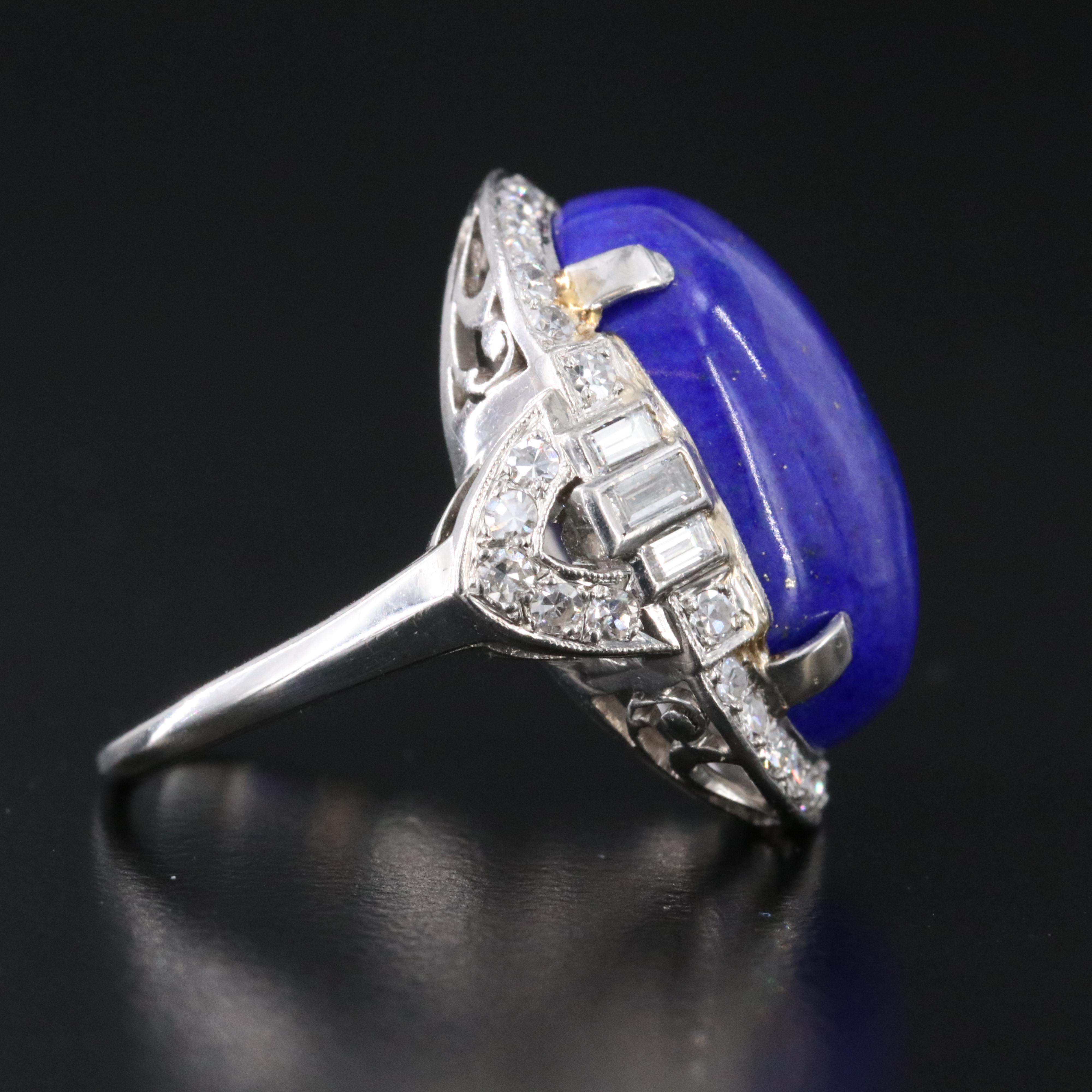 Art Deco Lapis Lazuli and Diamond Platinum Ring