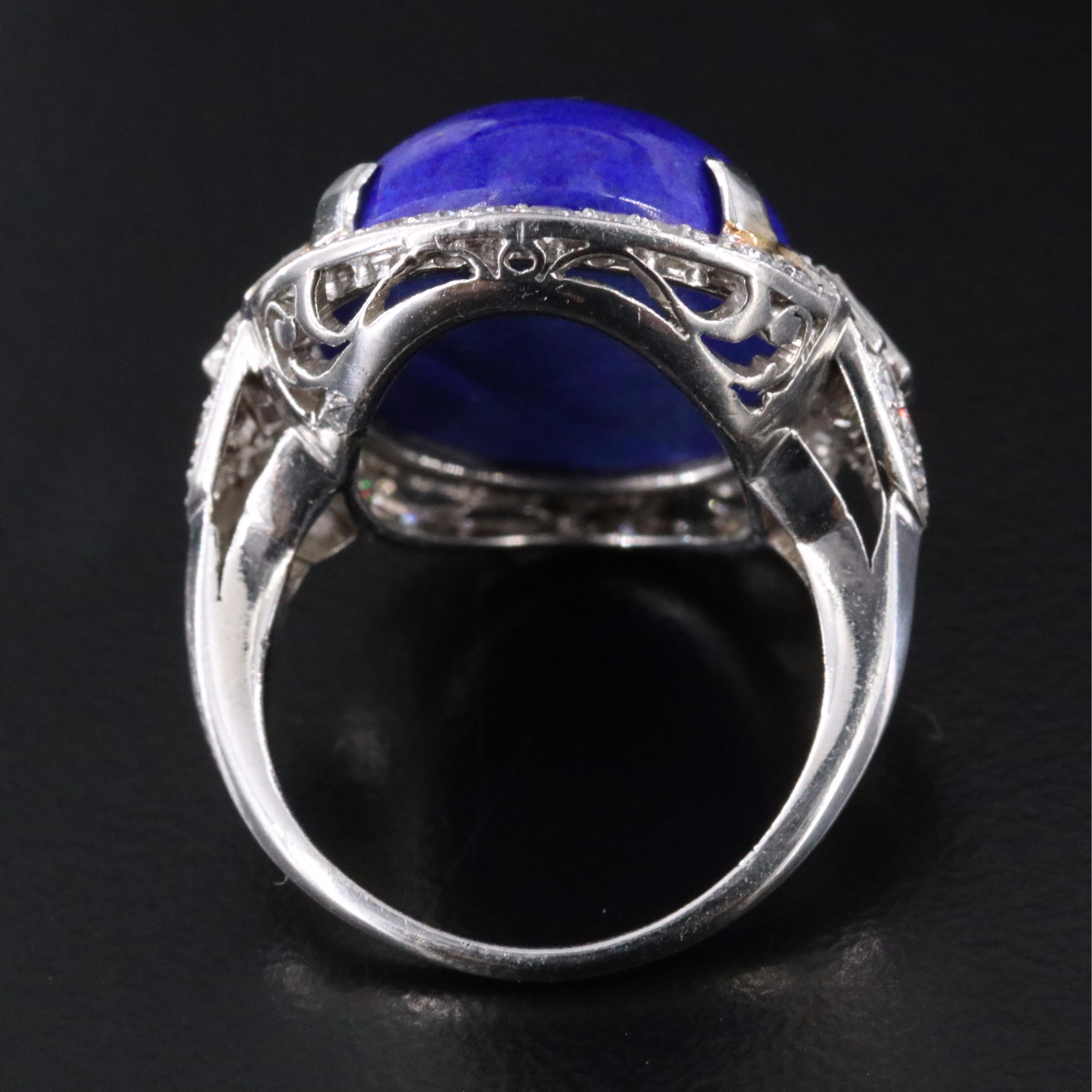 Art Deco Lapis Lazuli and Diamond Platinum Ring