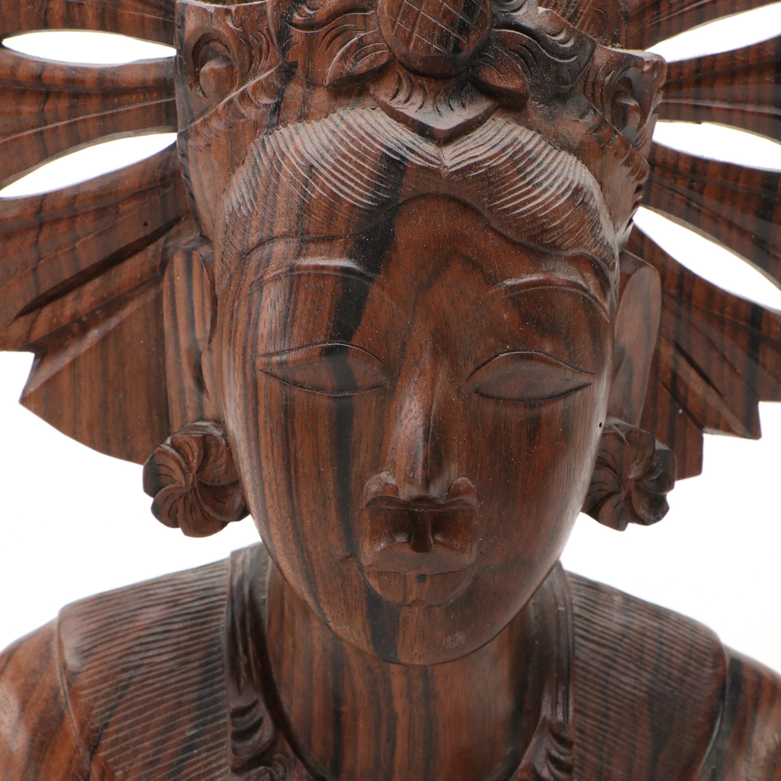 Balinese Coromandel Wood Hand-Carved Bust of Queen