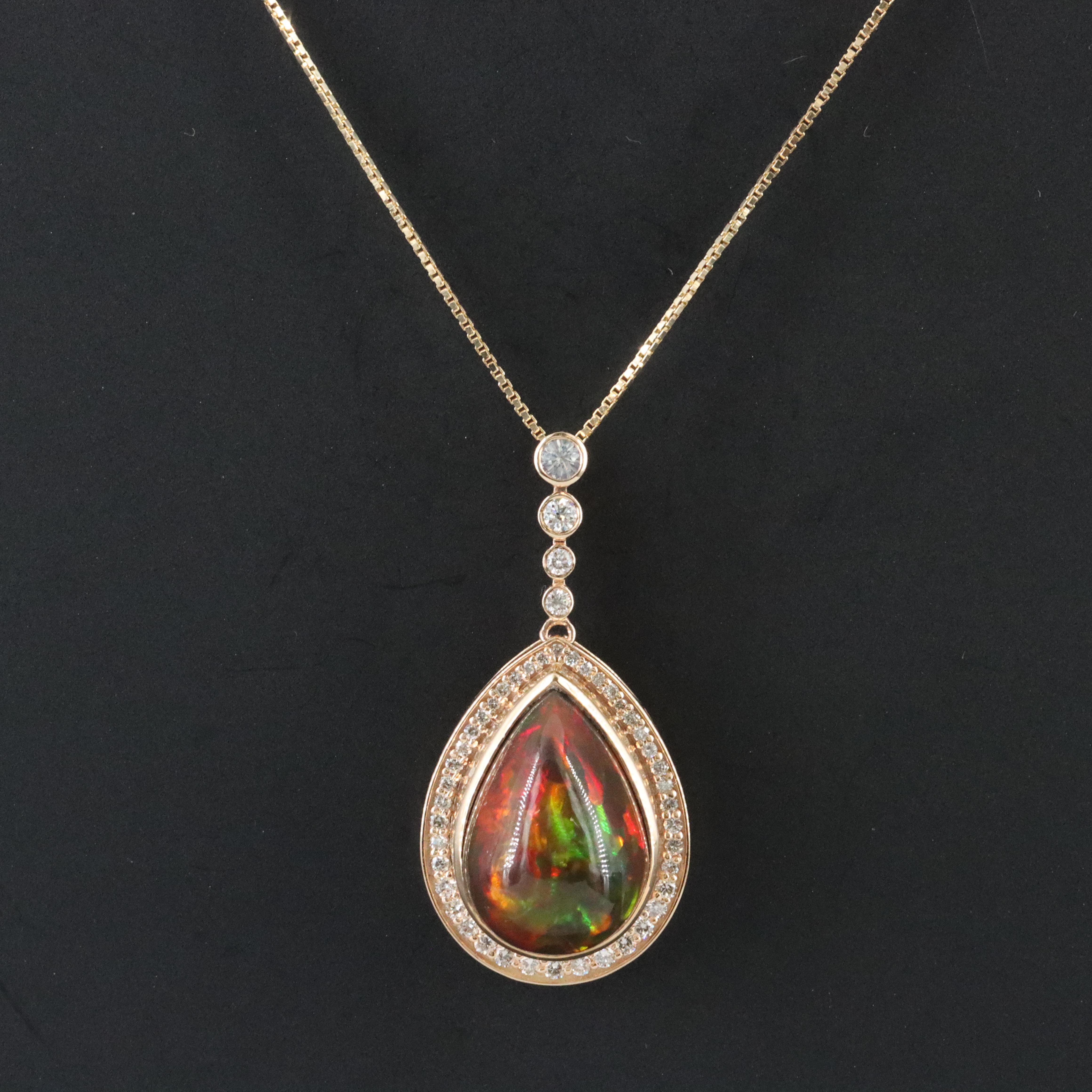 14K 8.69 CT Opal and Diamond Pendant Necklace